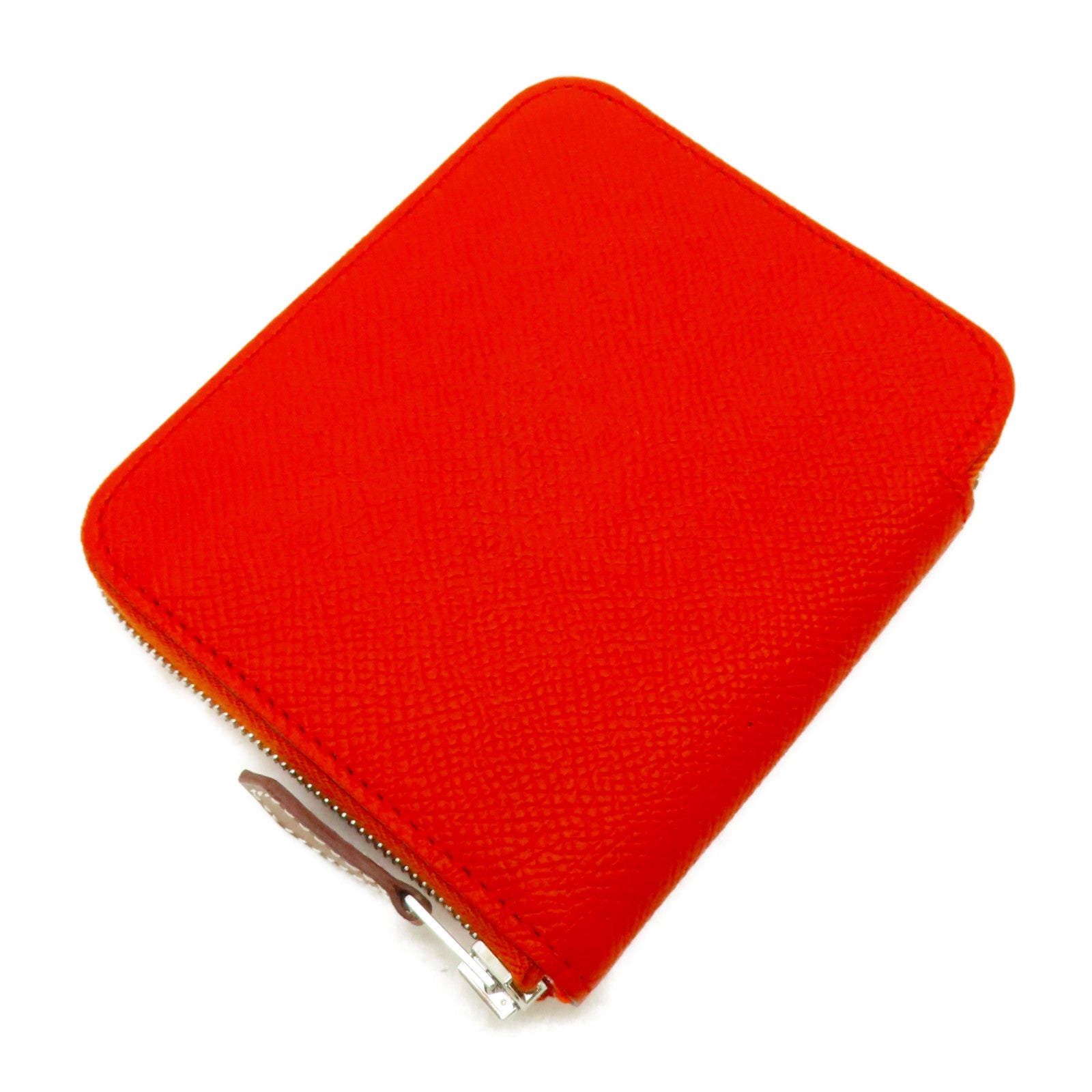 HERMES Epsom皮革Silk'In Compact銀扣錢包火焰橘色