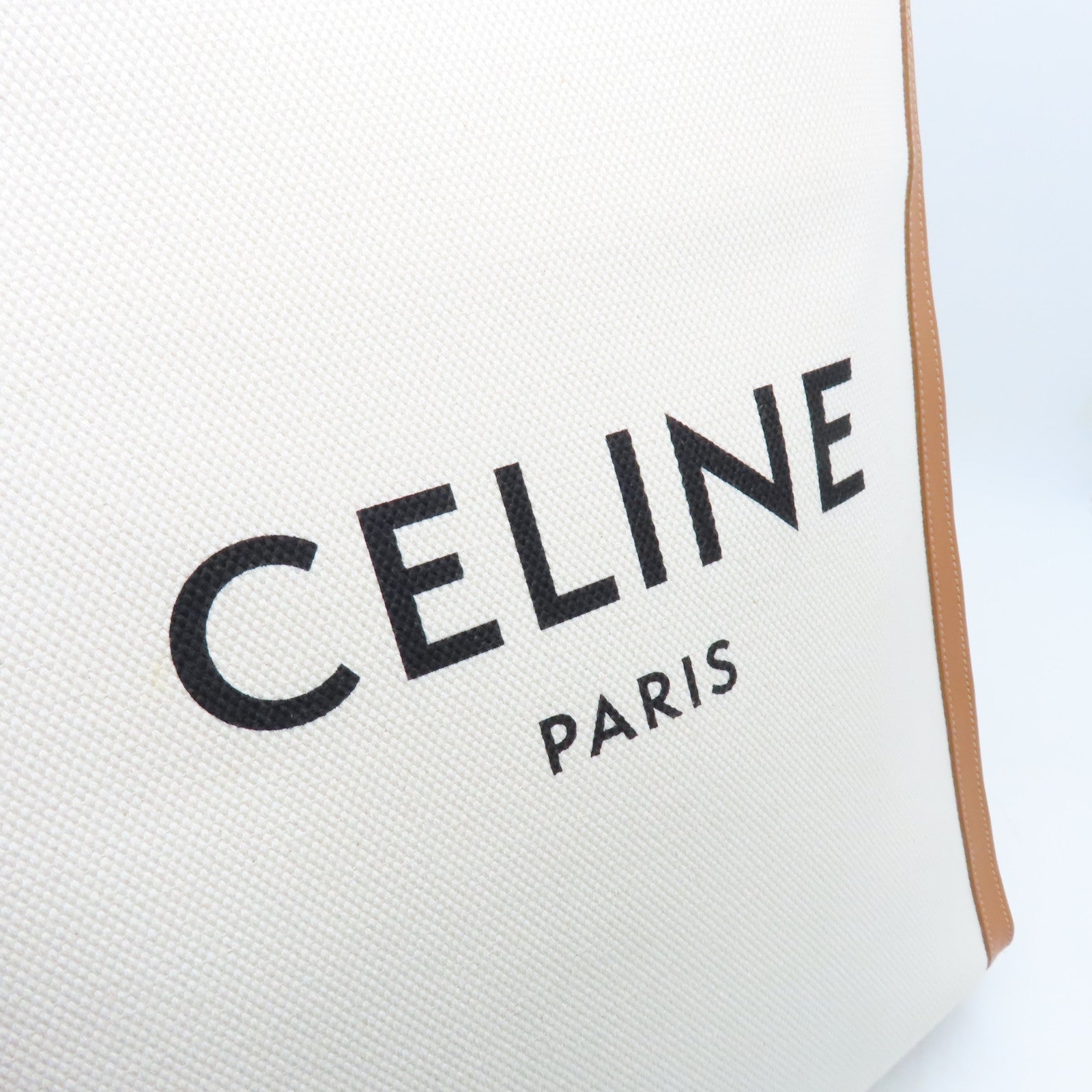 CELINE 帆布/牛皮皮革Large Vertical Bag金扣手挽袋啡色/白色