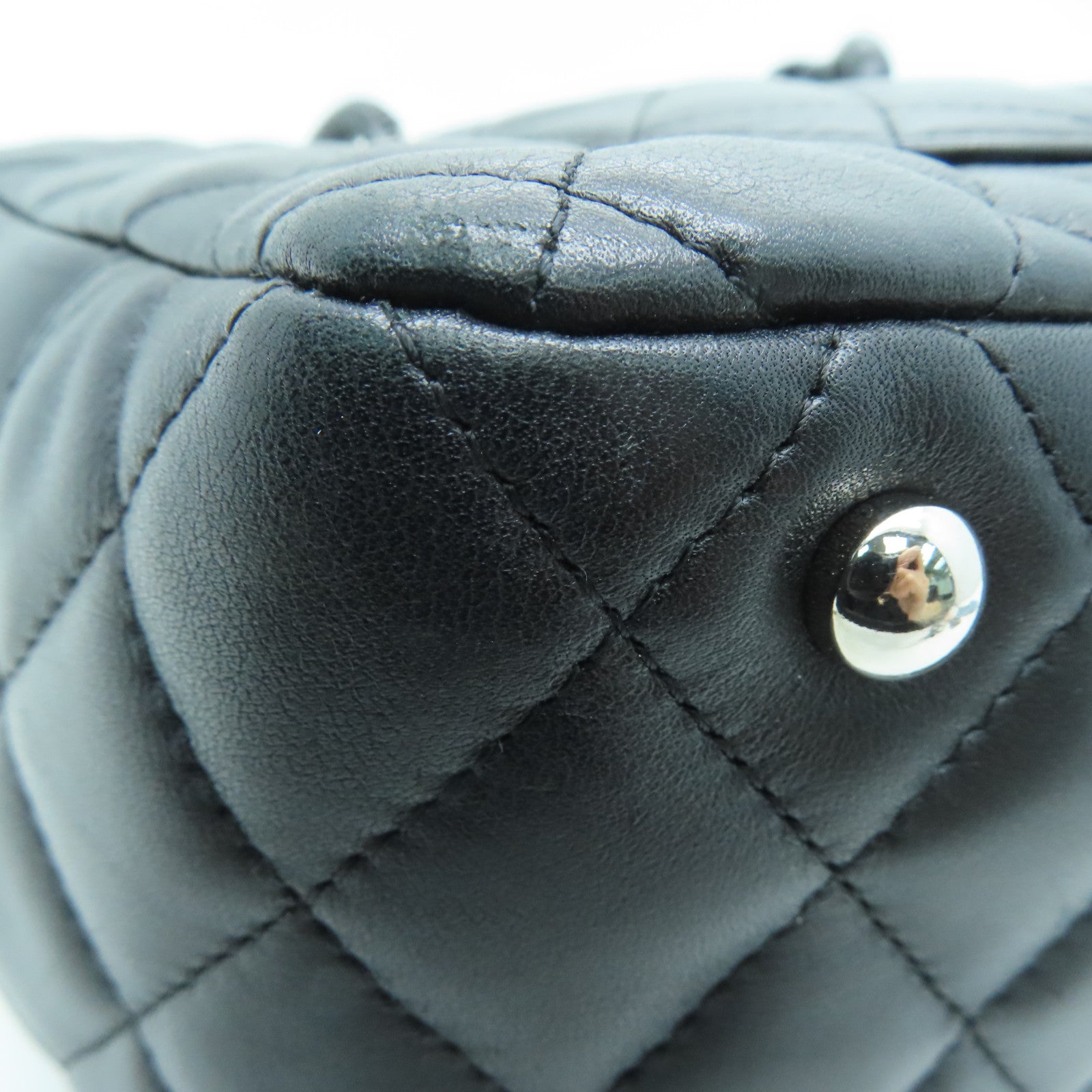 CHANEL 菱格牛皮皮革Cambonline Shoulder Bag銀扣肩背袋黑色