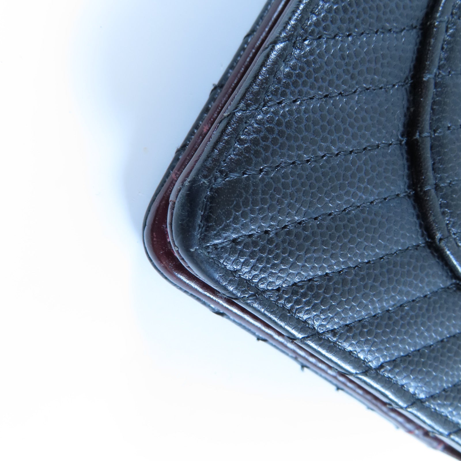 CHANEL 斜紋牛皮皮革Long Wallet銀扣長錢包黑色