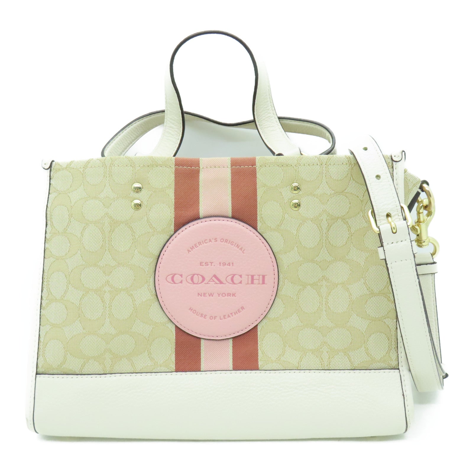 COACH 帆布牛皮2 Way Shoulder銀扣手挽肩背兩用袋白色