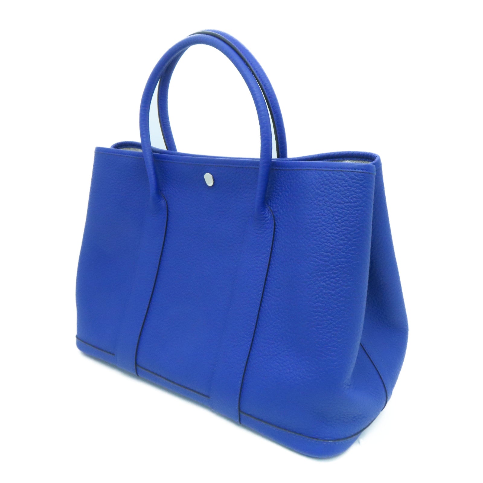 HERMES Country皮革GardenParty PM银扣手挽袋蓝色