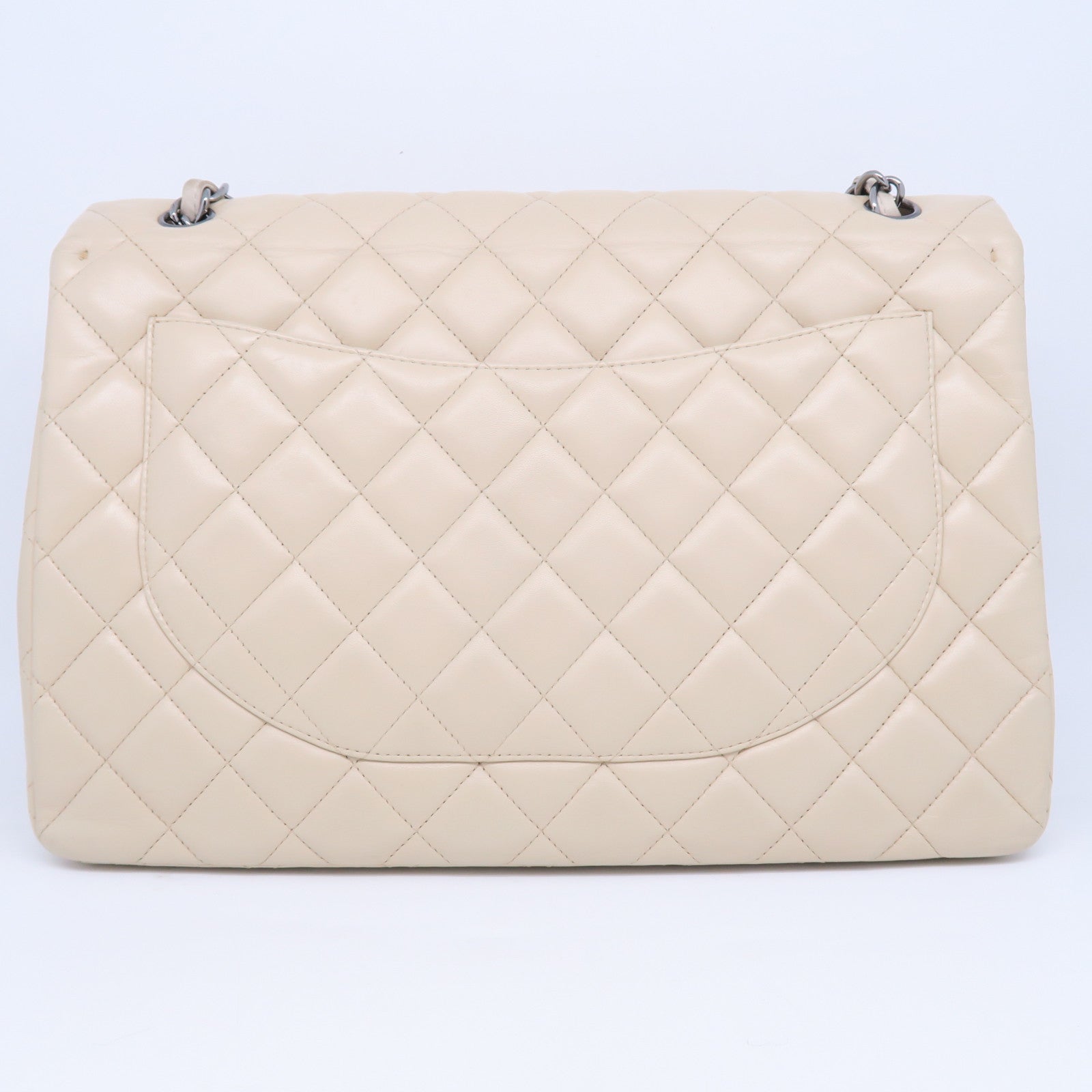 CHANEL 【激減優惠】菱格牛皮皮革Classic銀扣鏈帶肩背袋米色