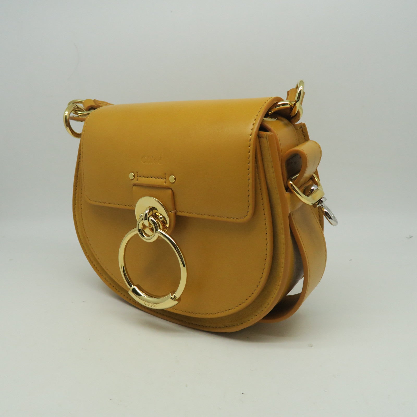 Chloe Cowhide Leather Small Tess Crossbody Bag Gold Buckle Handle Shoulder Back Dual-purpose Bag Yellow
