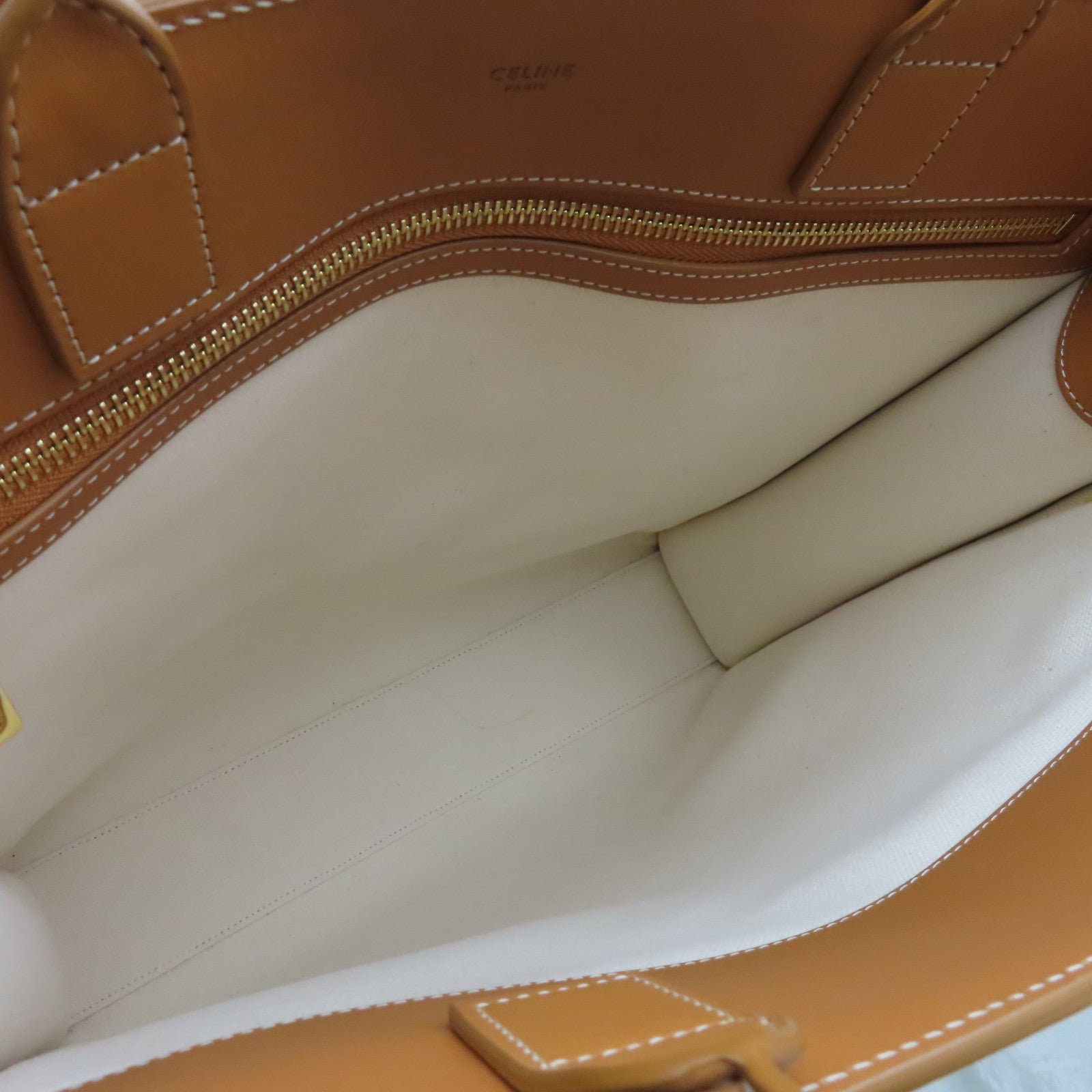 CELINE 帆布/牛皮皮革Large Vertical Bag金扣手挽袋啡色/白色