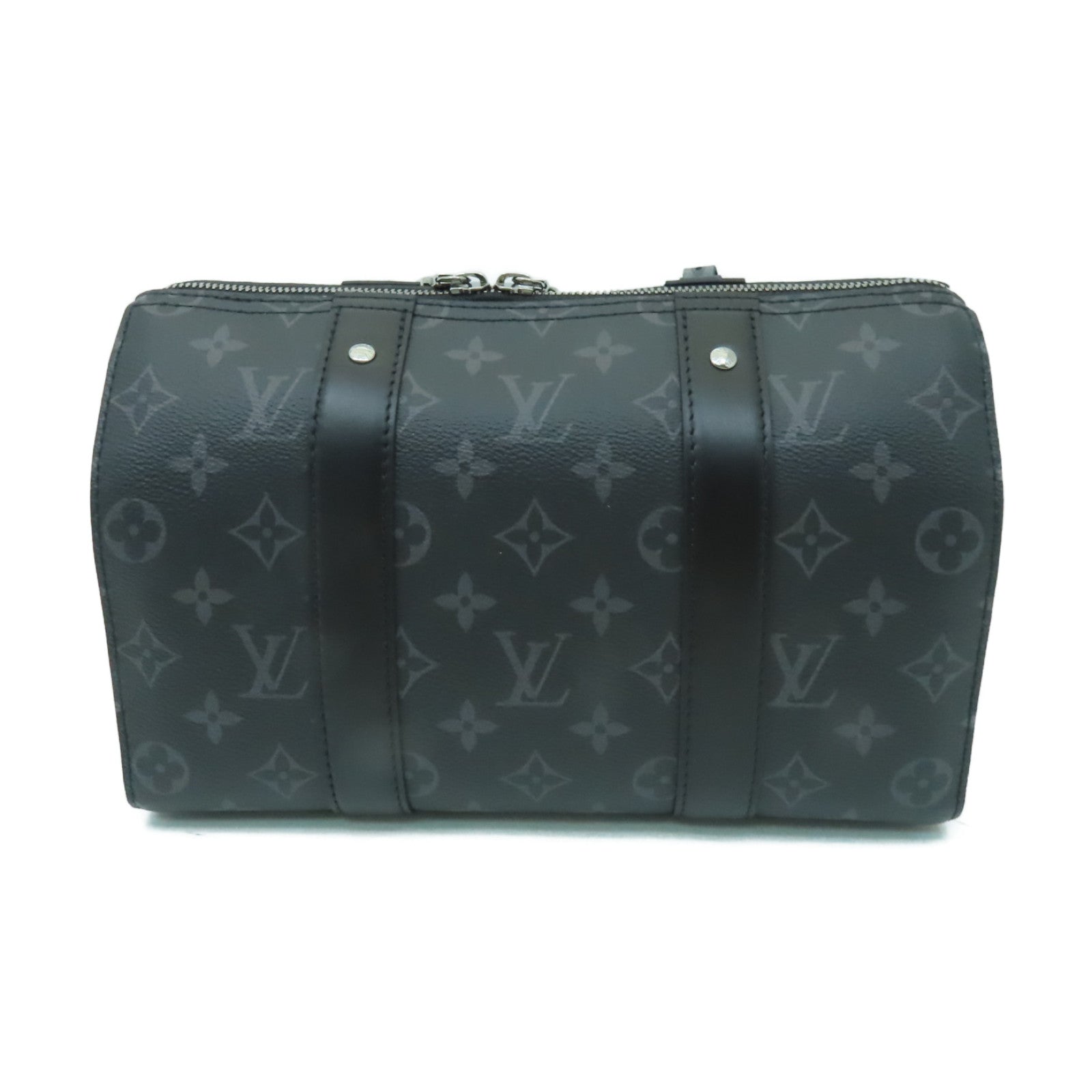 LOUIS VUITTON Monogram Eclipse Keepall Bandouliere 25銀扣肩背袋黒色
