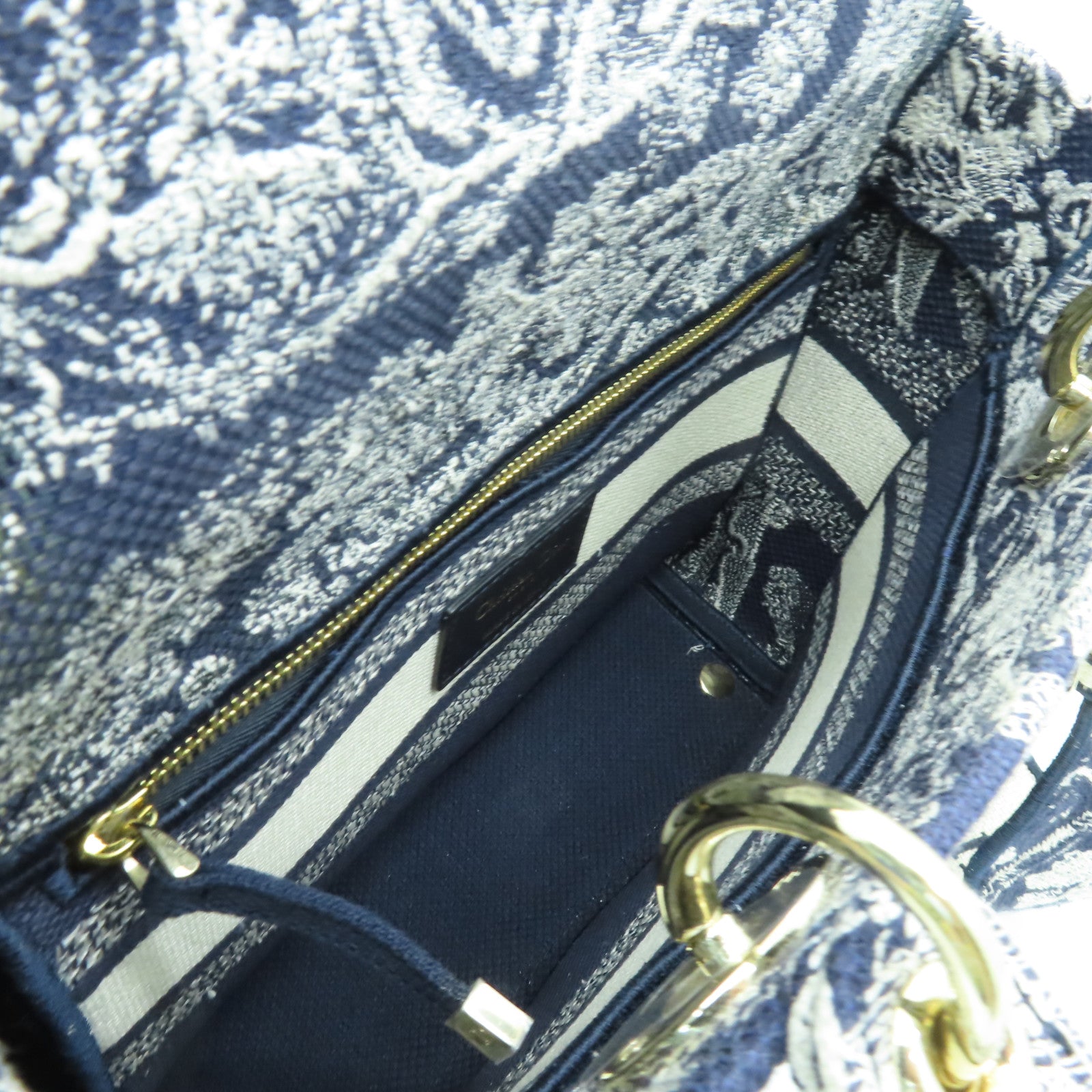 Dior 帆布Lady Dior Shoulder Bag金扣手挽肩背兩用袋藍色