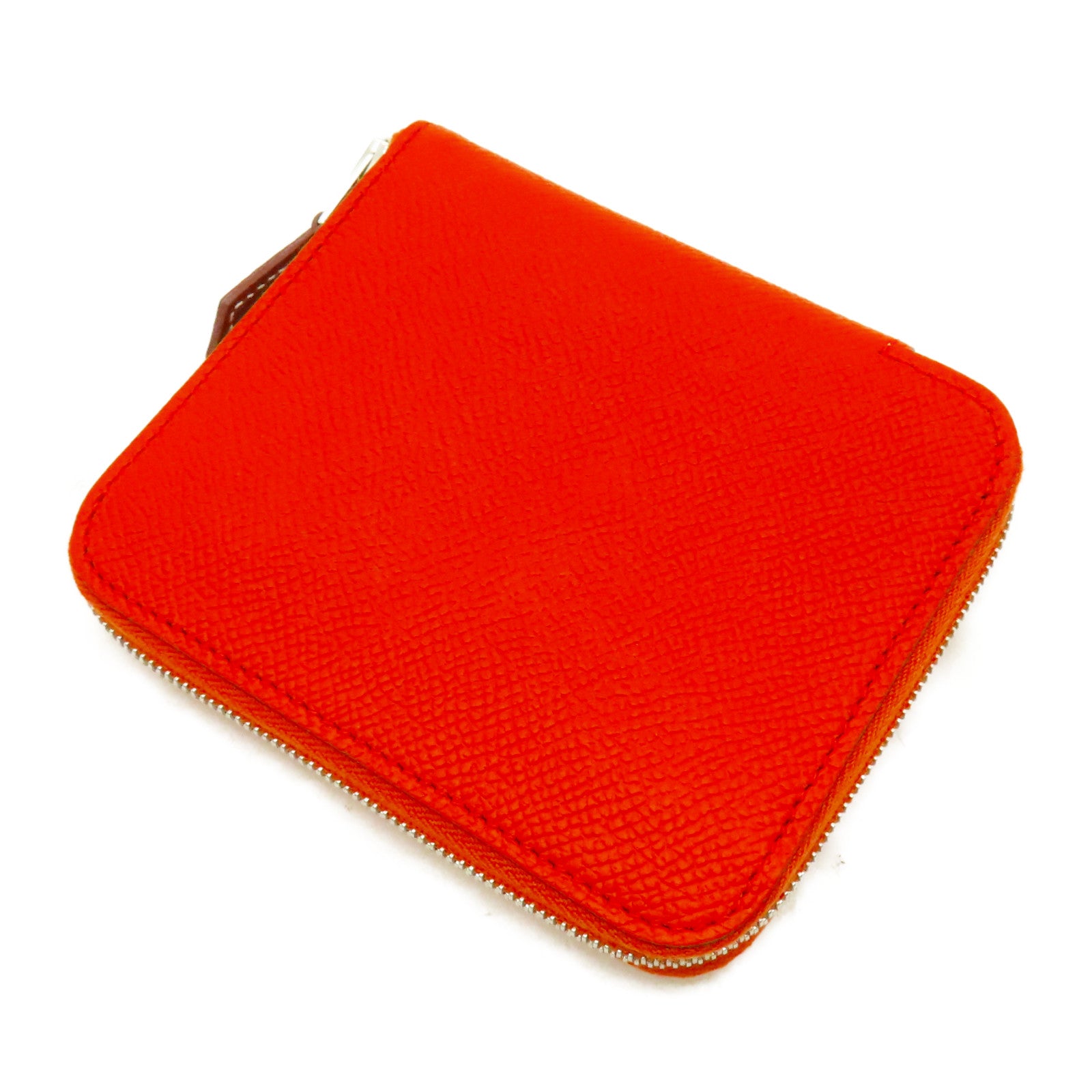 HERMES Epsom皮革Silk'In Compact銀扣錢包火焰橘色