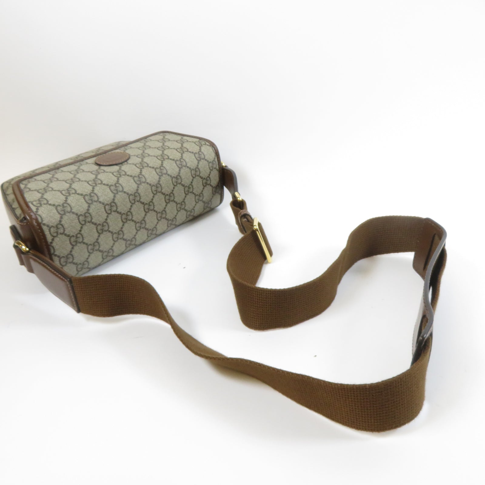 GUCCI 塗層帆布GG Supreme Canvas金扣肩背袋啡色