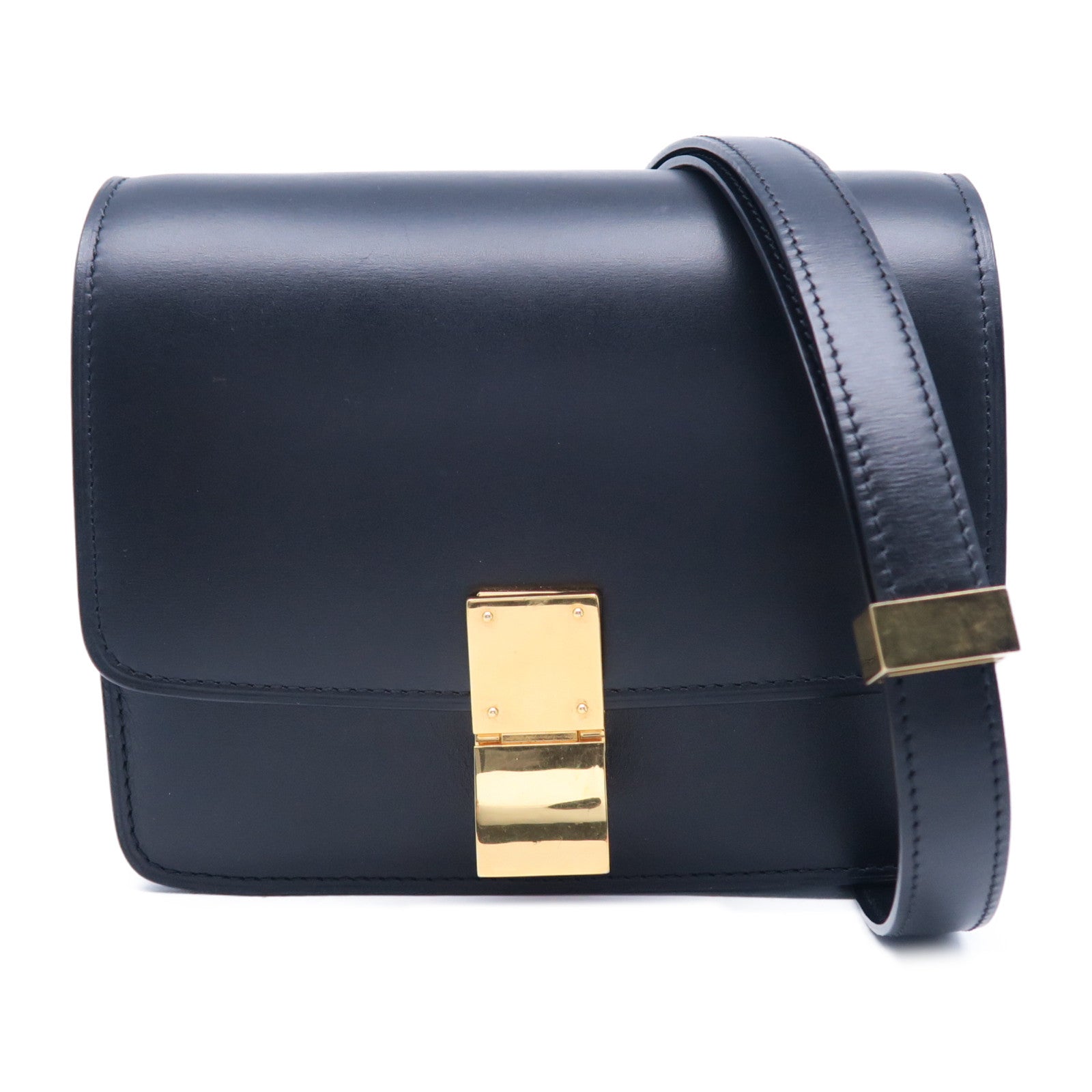 CELINE 牛皮皮革Shoulder Bag金扣肩背袋黑色