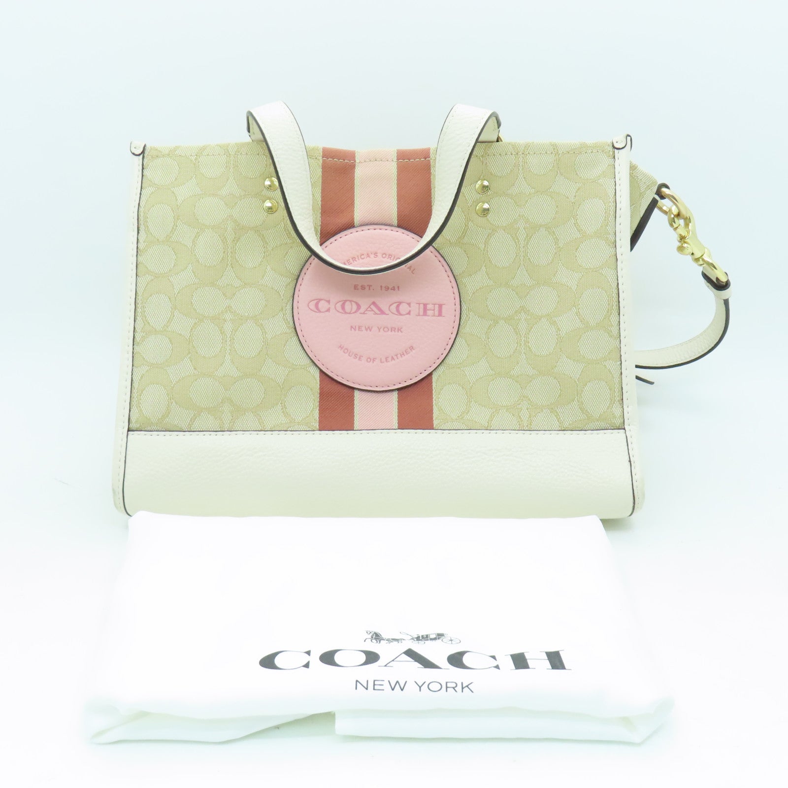COACH 帆布牛皮2 Way Shoulder銀扣手挽肩背兩用袋白色