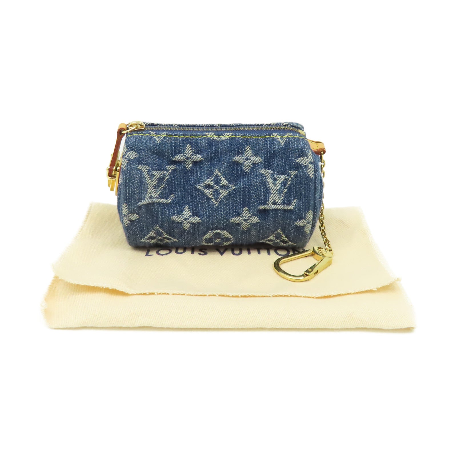 LOUIS VUITTON Monogram Denim Trousse Speedy Pouch Charm金扣掛飾藍色