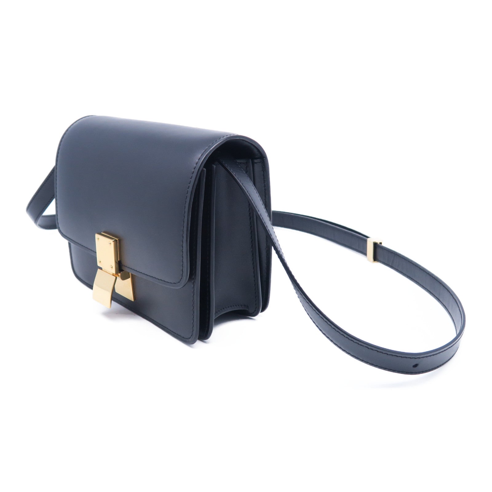 CELINE 牛皮皮革Shoulder Bag金扣肩背袋黑色