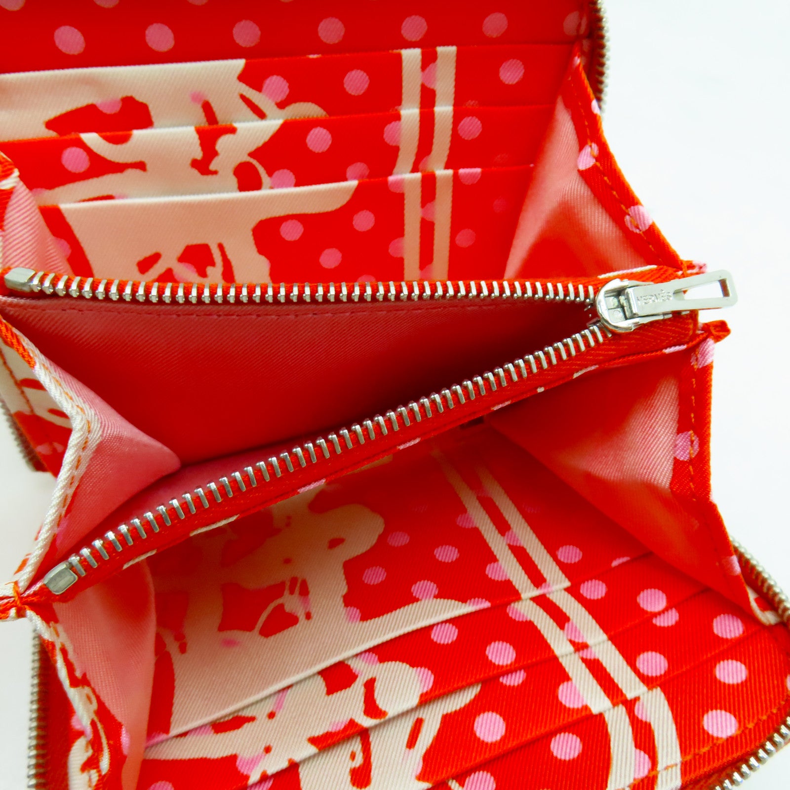 HERMES Epsom皮革Silk'In Compact銀扣錢包火焰橘色