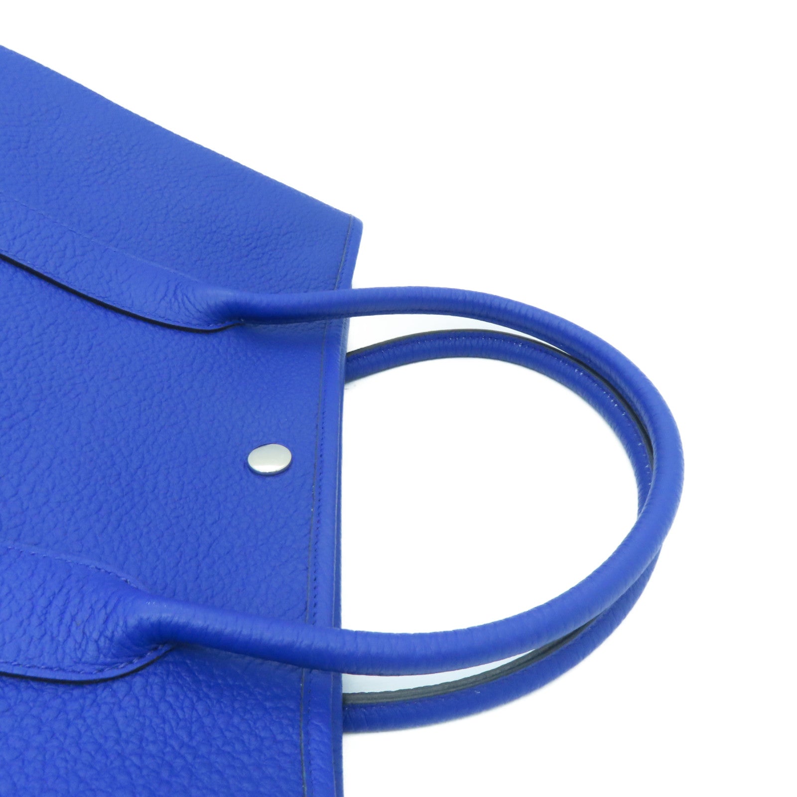 HERMES Country皮革GardenParty PM银扣手挽袋蓝色