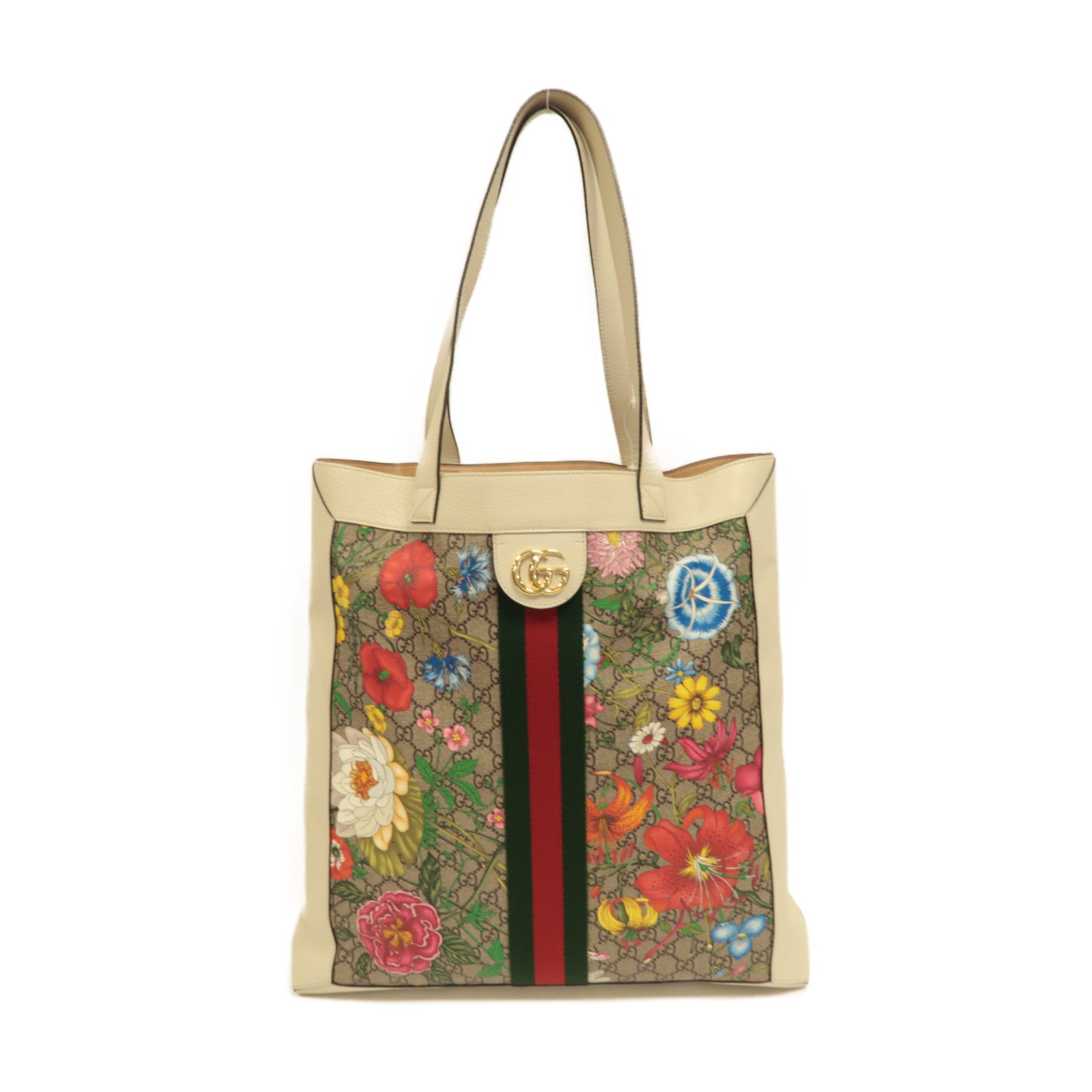 GUCCI 塗層帆布/皮革Ophidia GG Flora金扣肩背袋白色/啡色