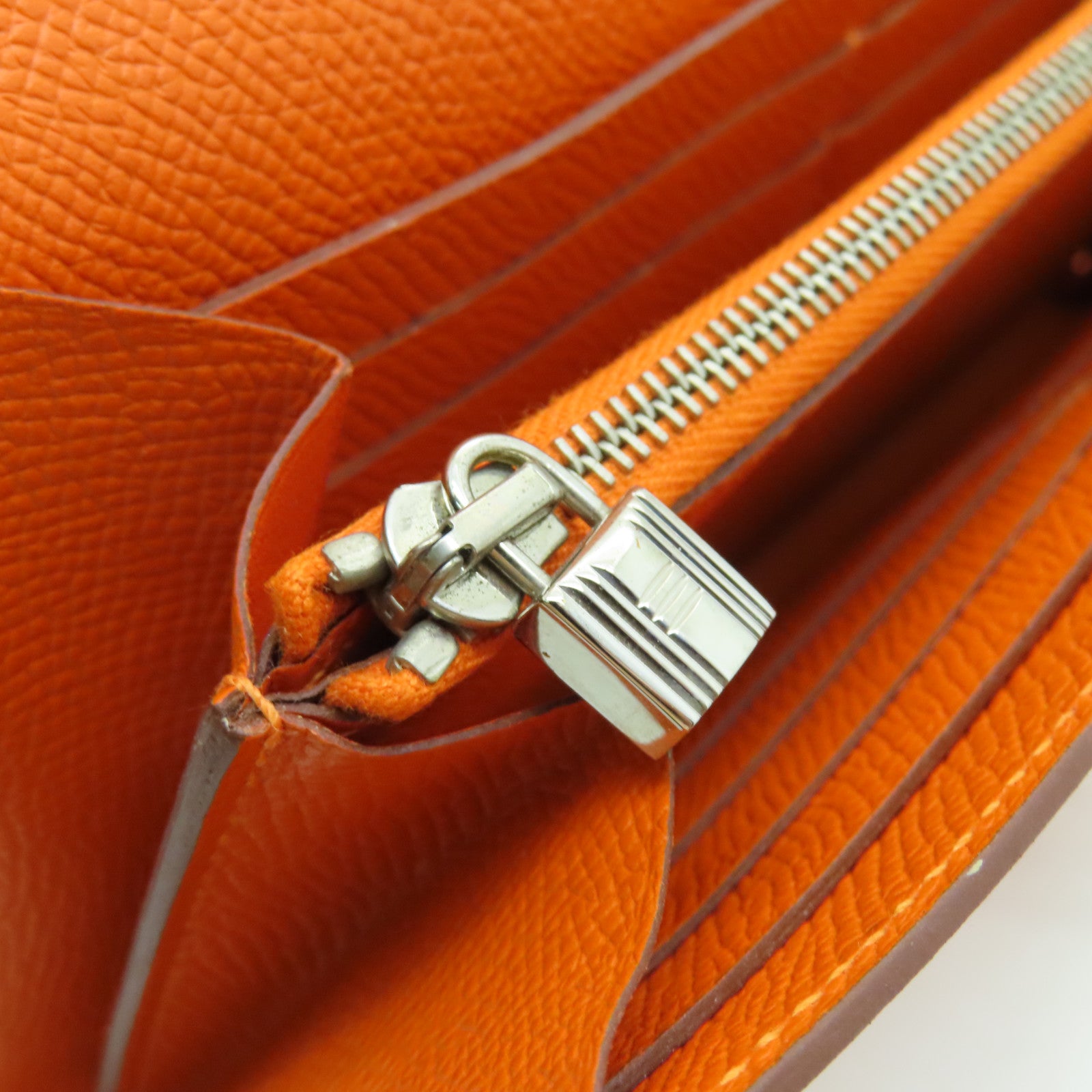 HERMES Epsom皮革Kelly Wallet銀扣長錢包Feu橙色