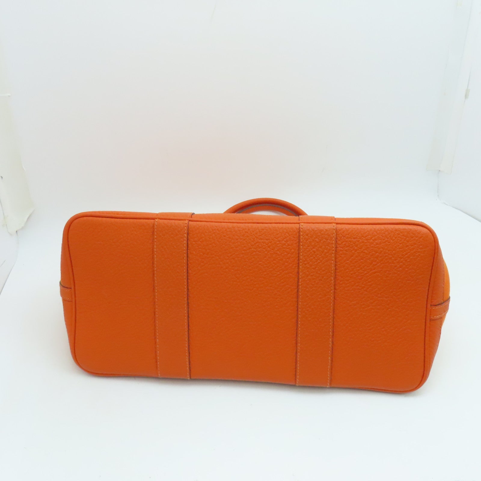 HERMES Canvas Garden Party PM Silver Button Handle Bag Orange