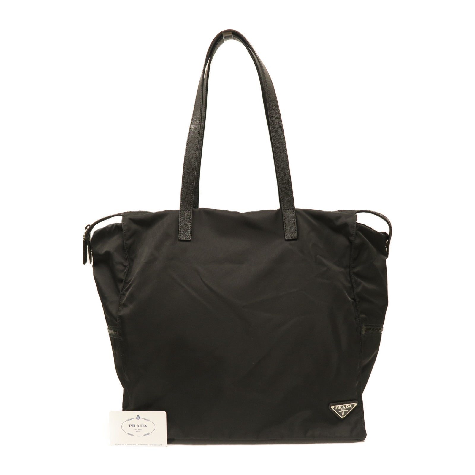 PRADA 尼龍Tote Bag銀扣肩背袋黑色
