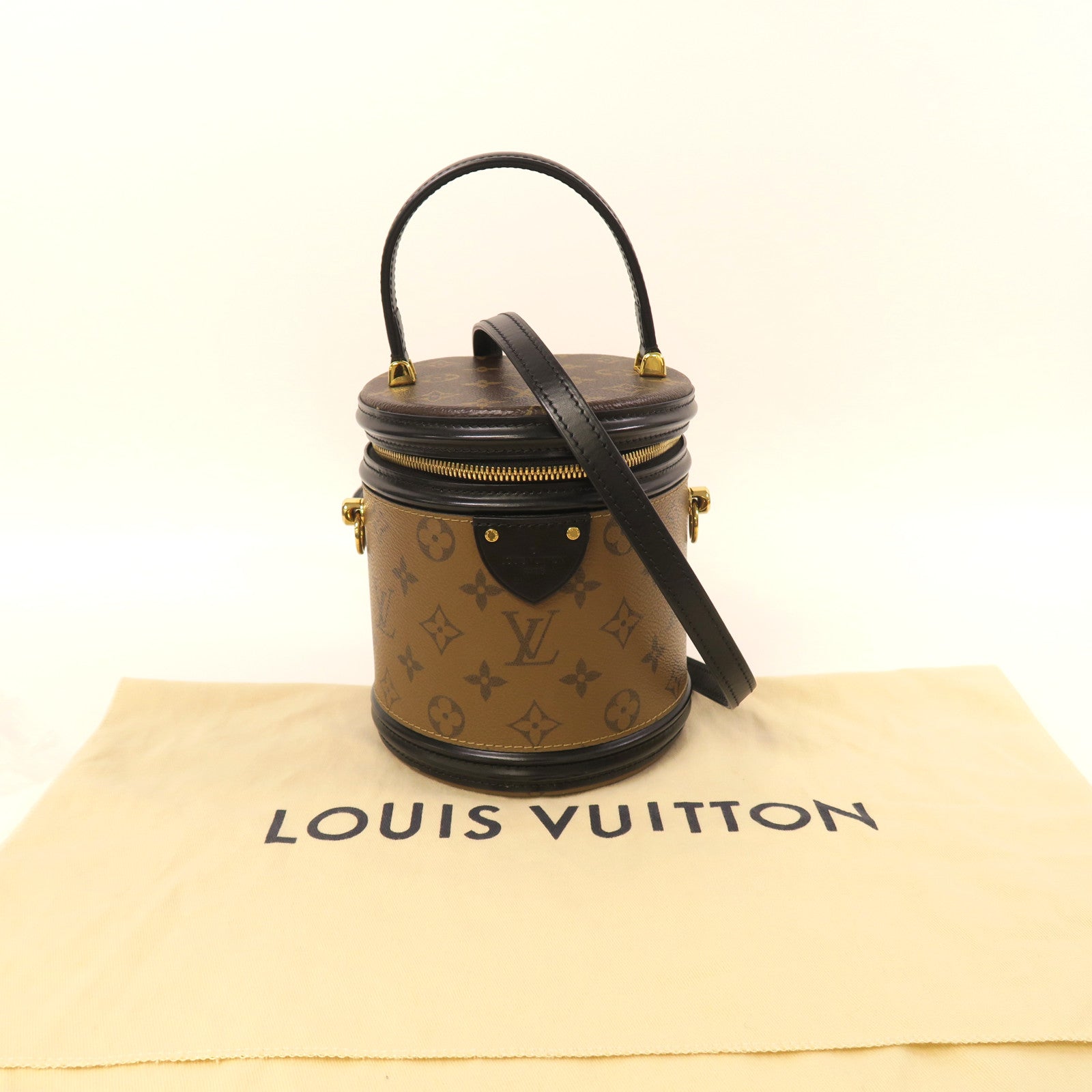 LOUIS VUITTON Monogram Reverse Cannes金扣手挽肩背兩用袋啡色/黑色