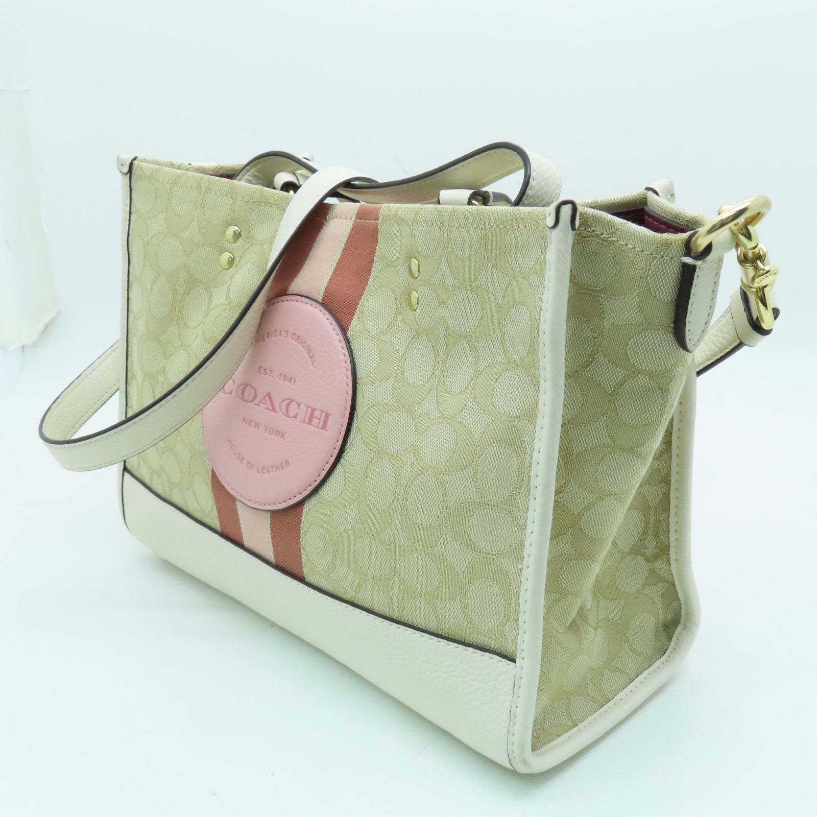 COACH 帆布牛皮2 Way Shoulder銀扣手挽肩背兩用袋白色