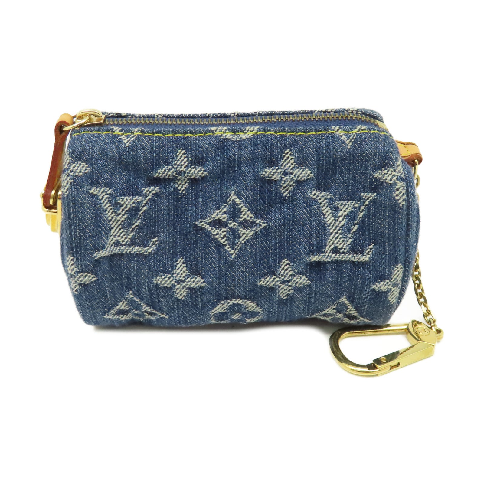 LOUIS VUITTON Monogram Denim Trousse Speedy Pouch Charm金扣掛飾藍色