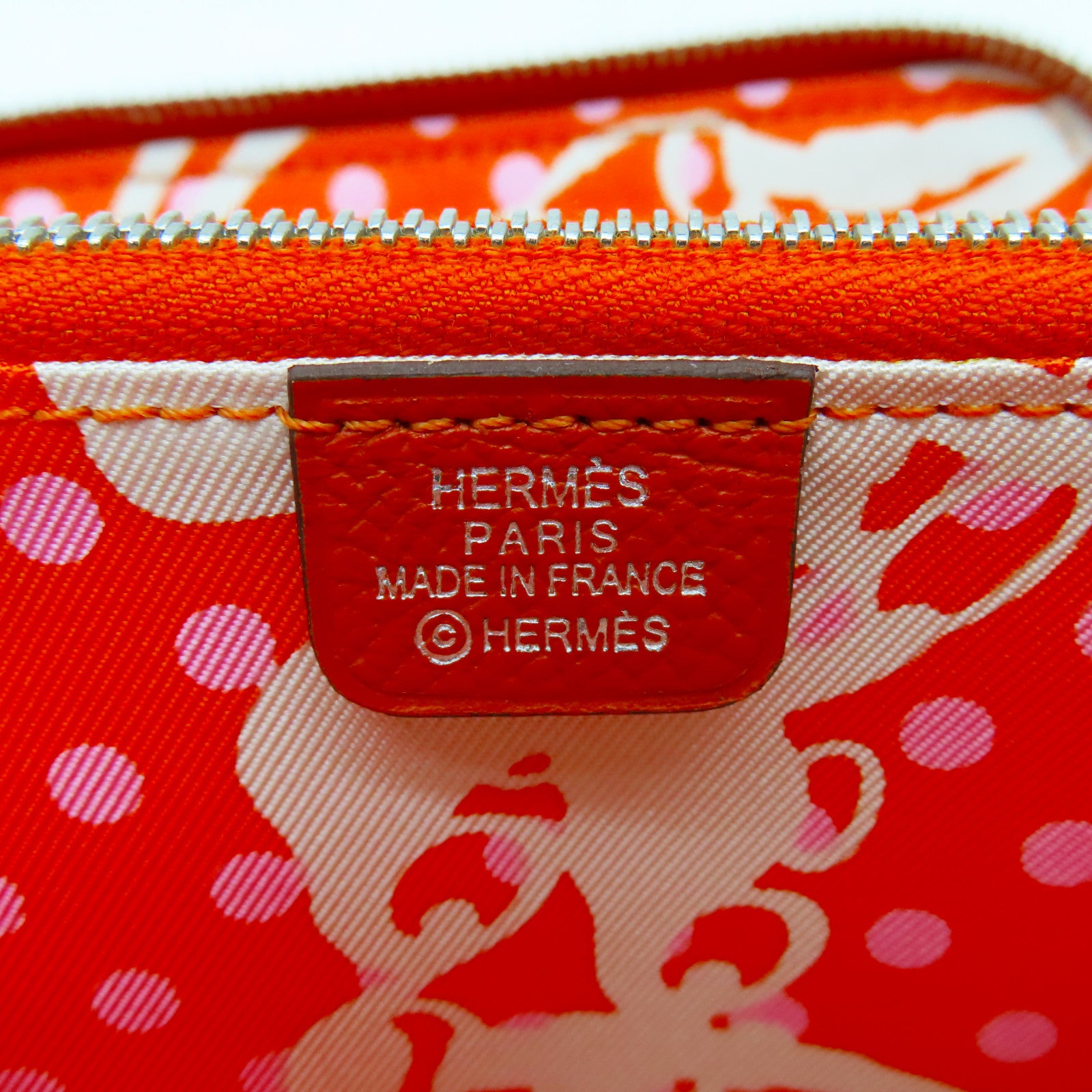 HERMES Epsom皮革Silk'In Compact銀扣錢包火焰橘色