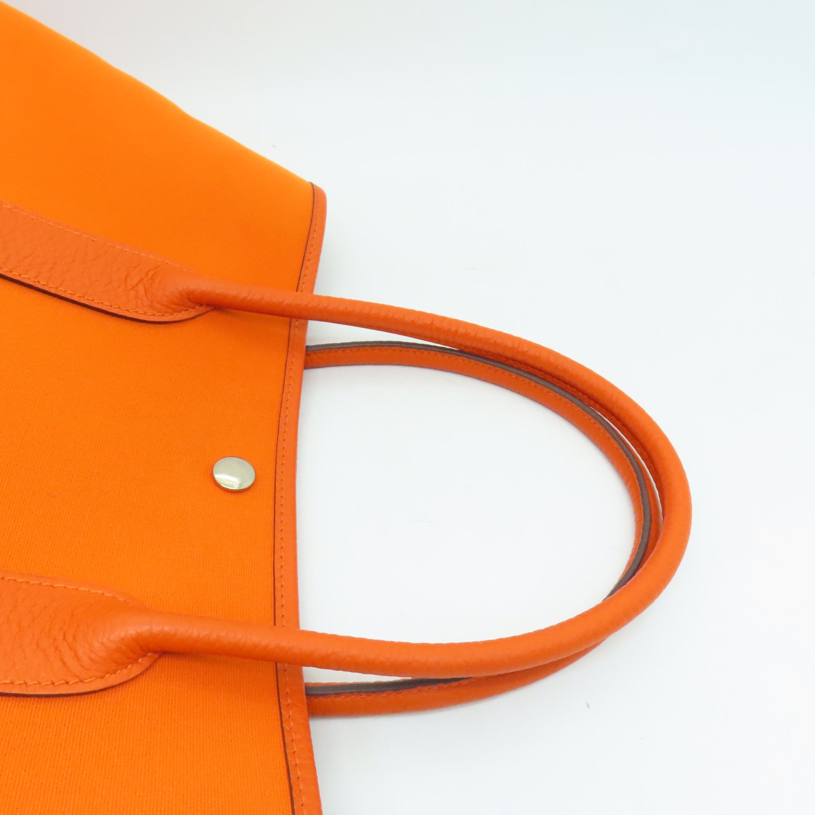 HERMES Canvas Garden Party PM Silver Button Handle Bag Orange