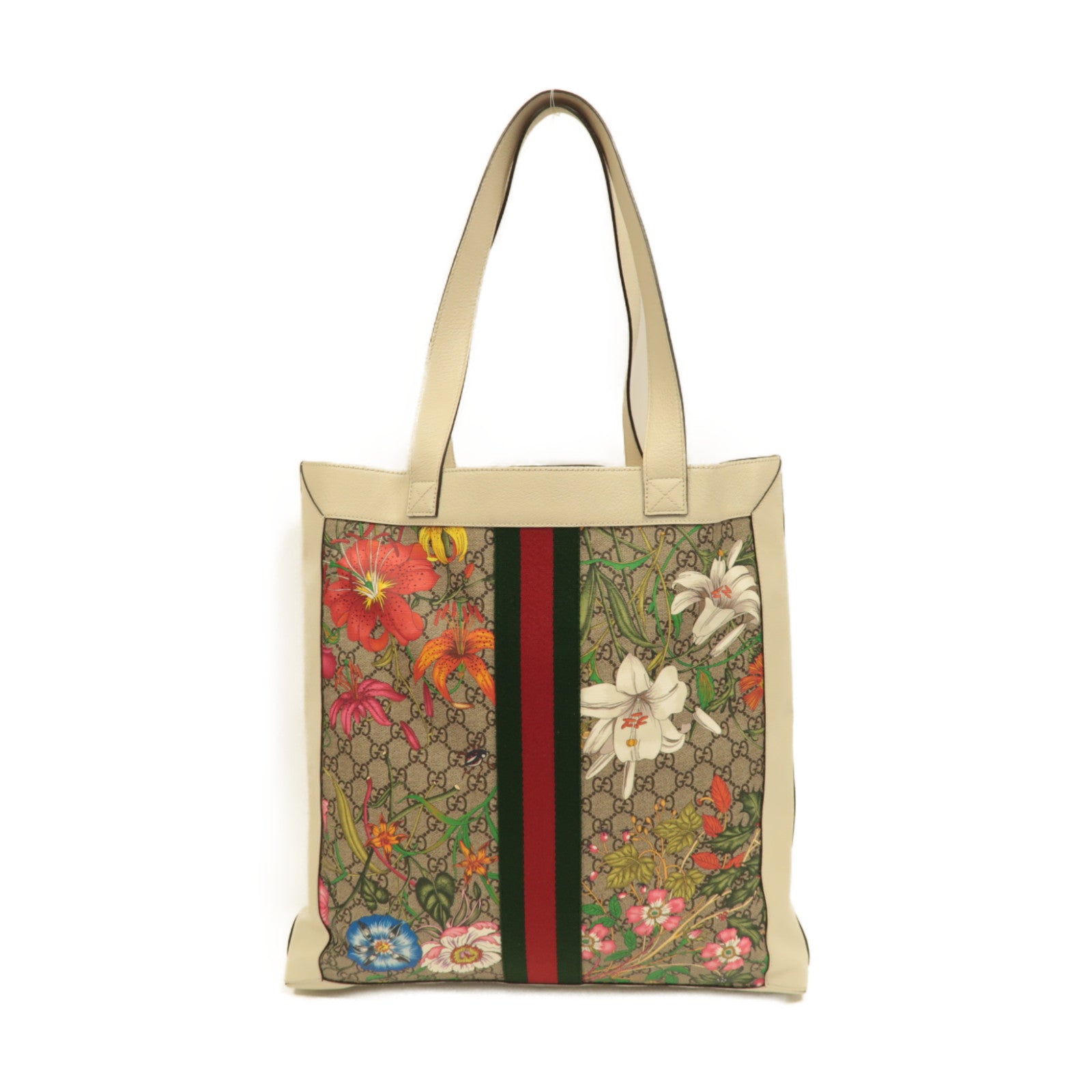 GUCCI 塗層帆布/皮革Ophidia GG Flora金扣肩背袋白色/啡色