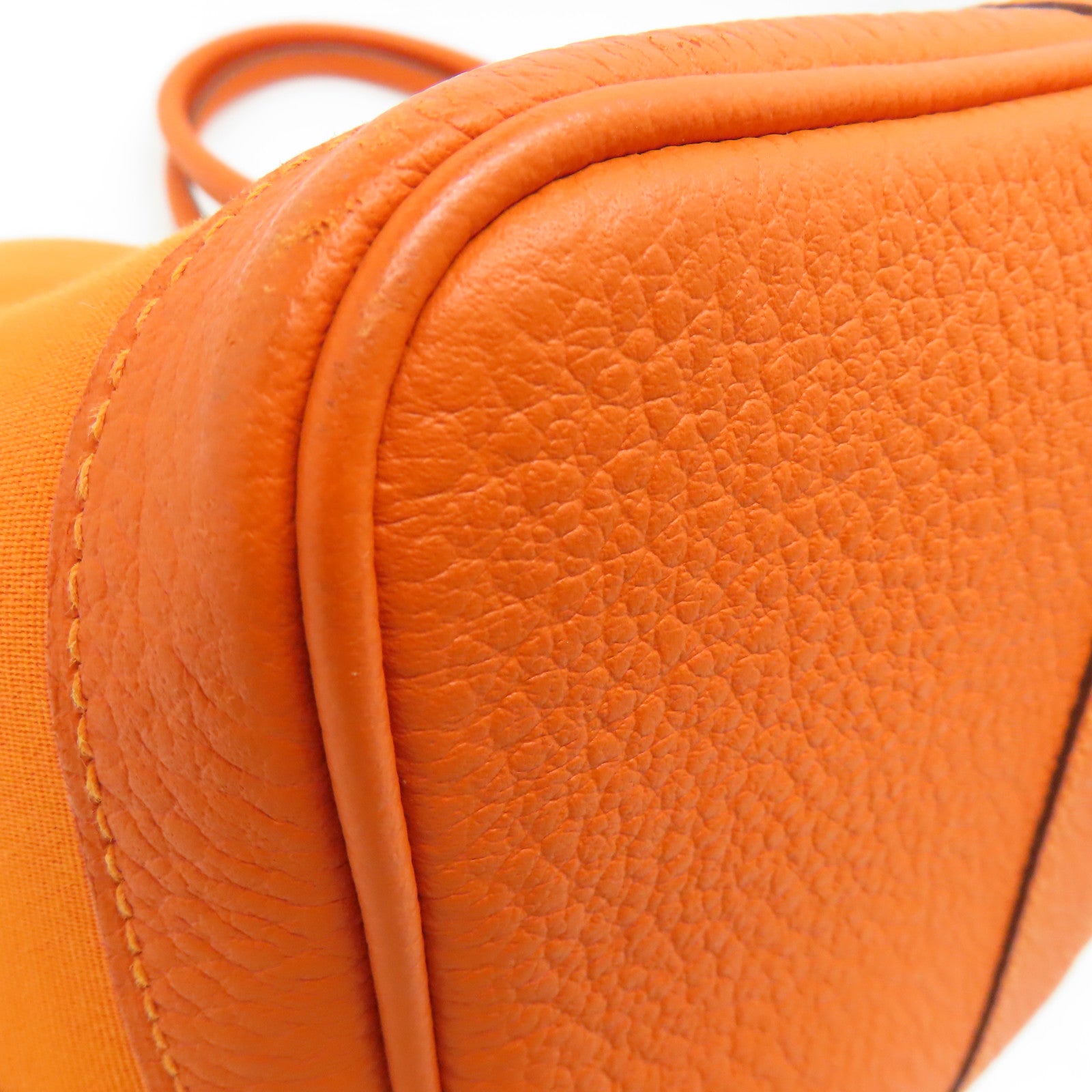 HERMES Canvas Garden Party PM Silver Button Handle Bag Orange