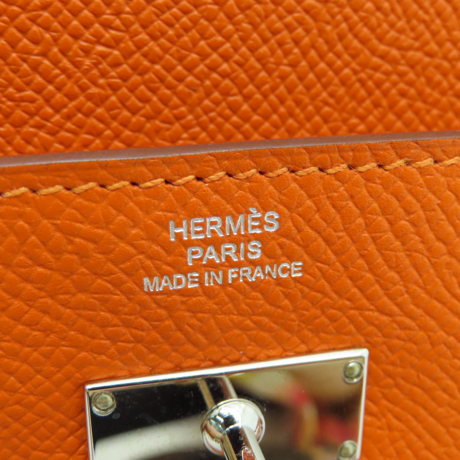 HERMES Epsom皮革Kelly Wallet銀扣長錢包Feu橙色