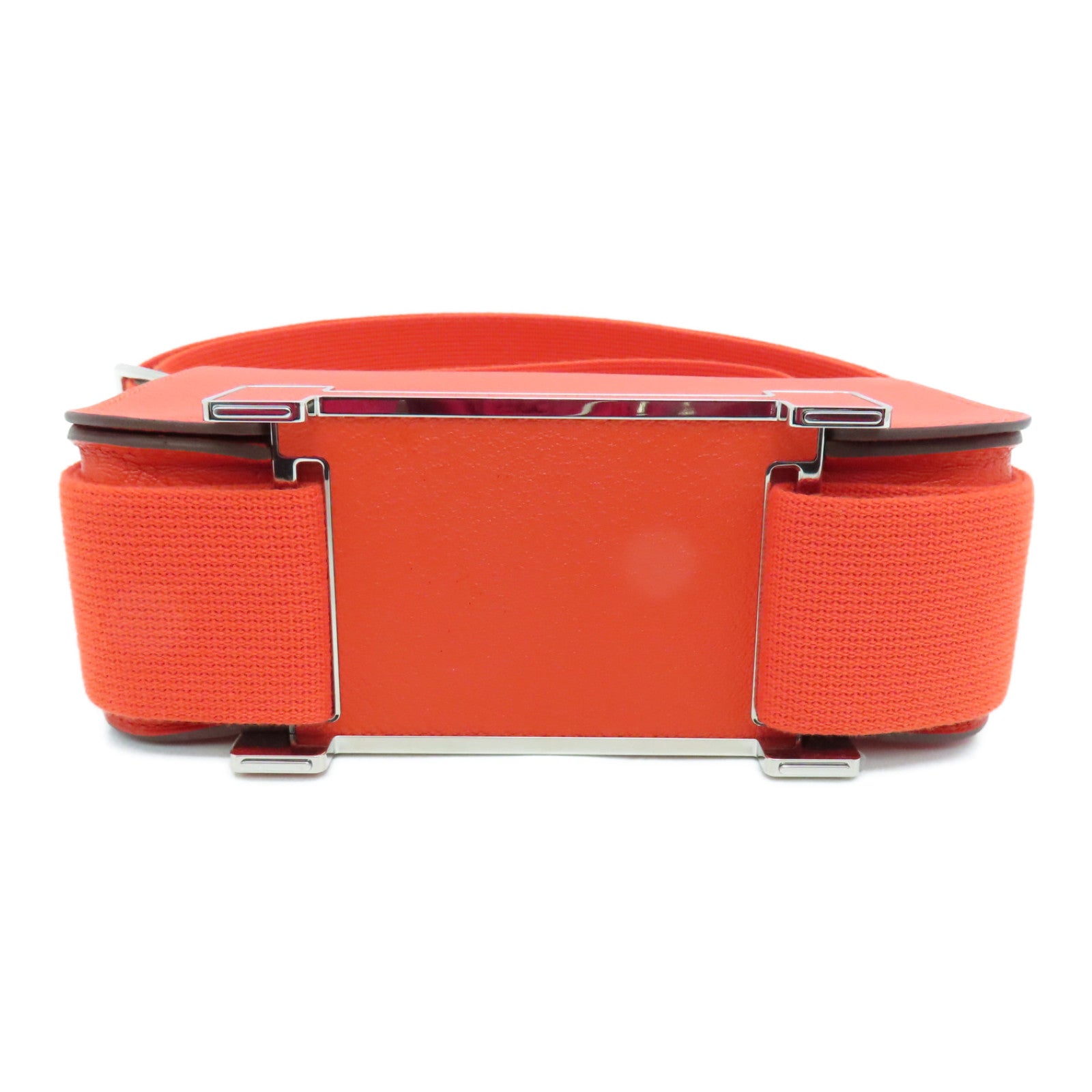 HERMES Chevre皮革Geta Shoulder Bag银扣肩背袋Capucine橙色