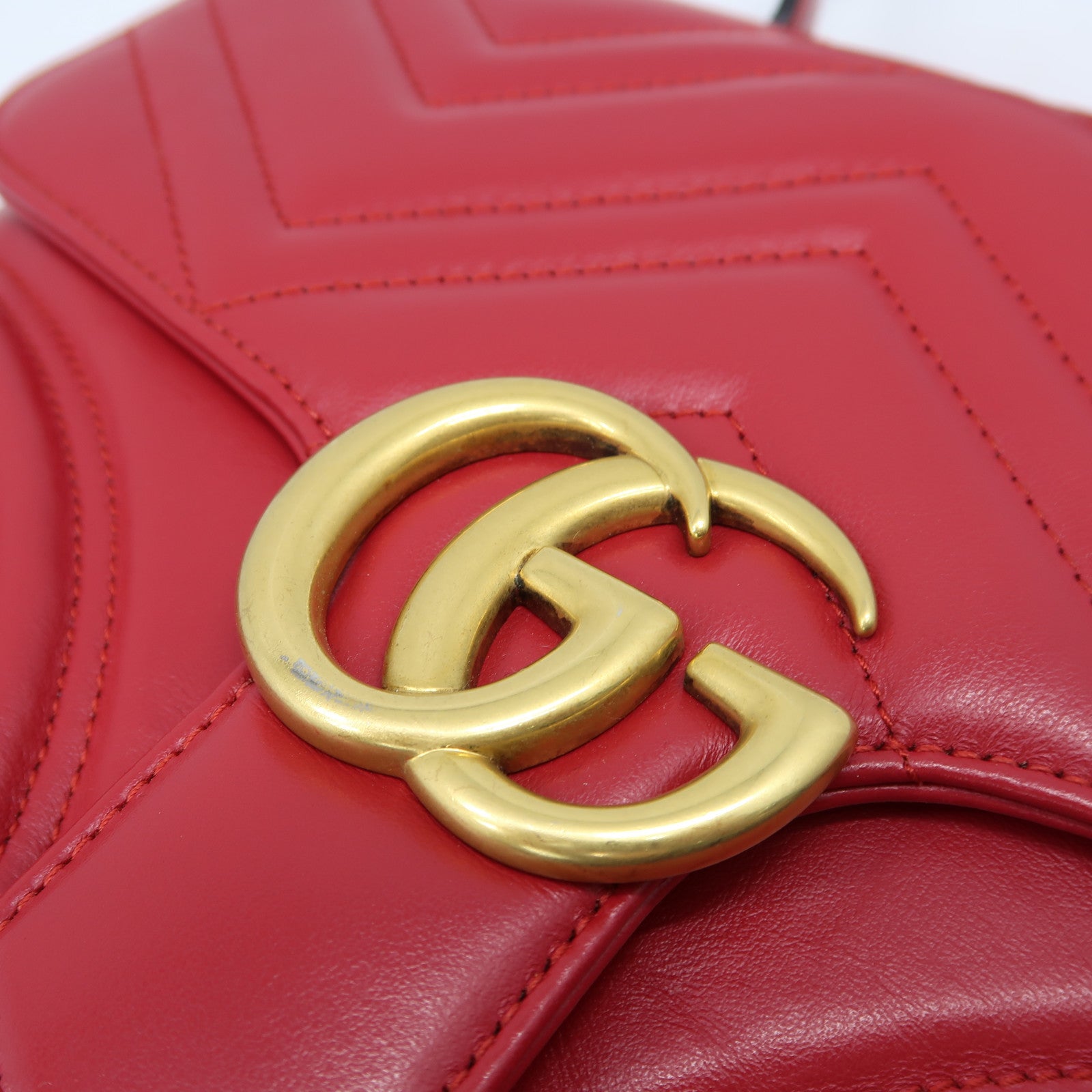 GUCCI 牛皮皮革GG Marmont金扣手挽鏈帶肩背兩用袋紅色
