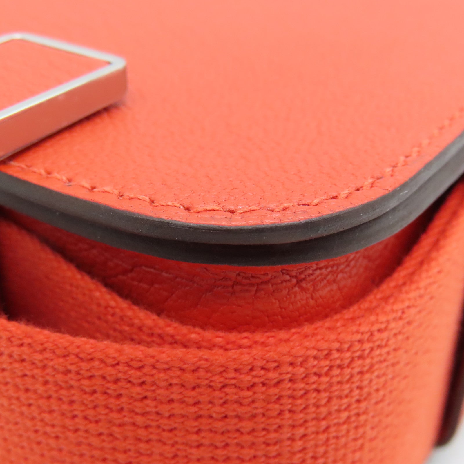 HERMES Chevre皮革Geta Shoulder Bag银扣肩背袋Capucine橙色