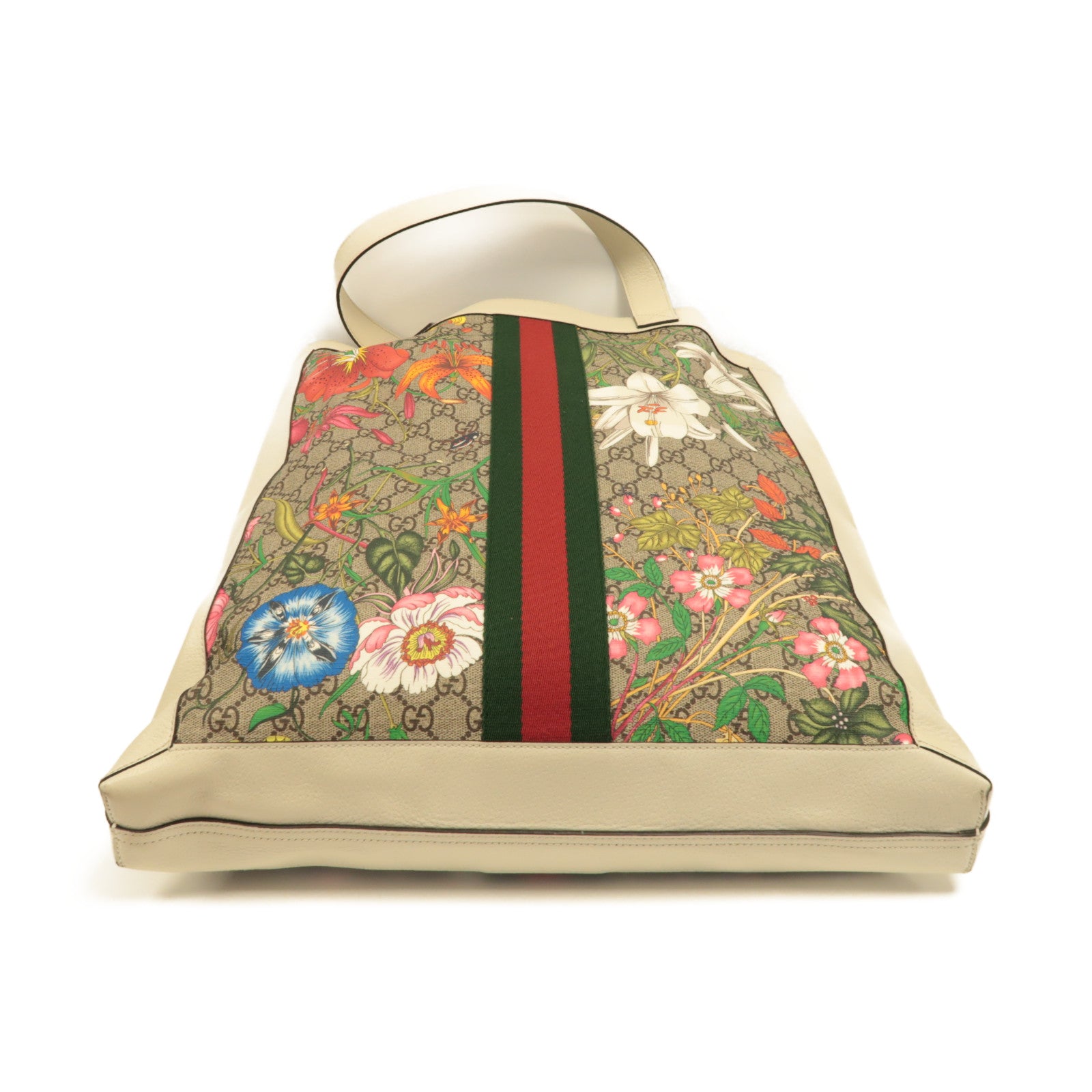 GUCCI 塗層帆布/皮革Ophidia GG Flora金扣肩背袋白色/啡色