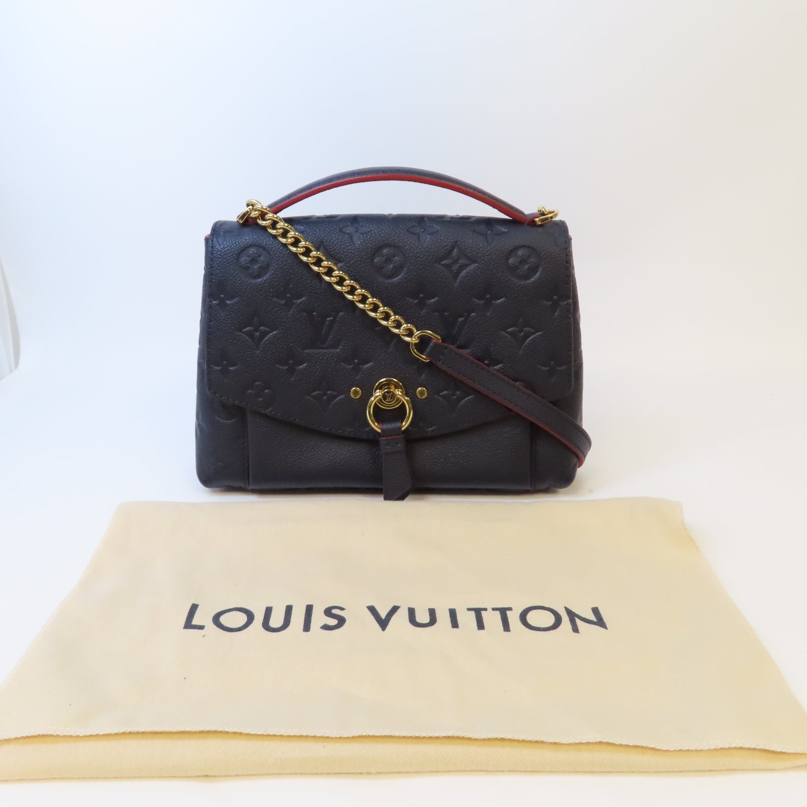 LOUIS VUITTON Mono-Empreinte Blanche BB金扣鏈帶肩背袋藍色