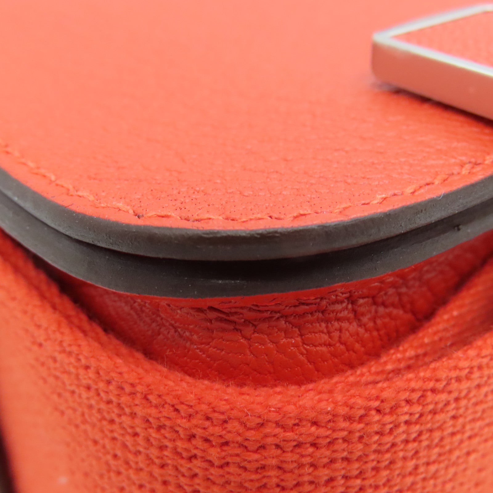 HERMES Chevre皮革Geta Shoulder Bag银扣肩背袋Capucine橙色