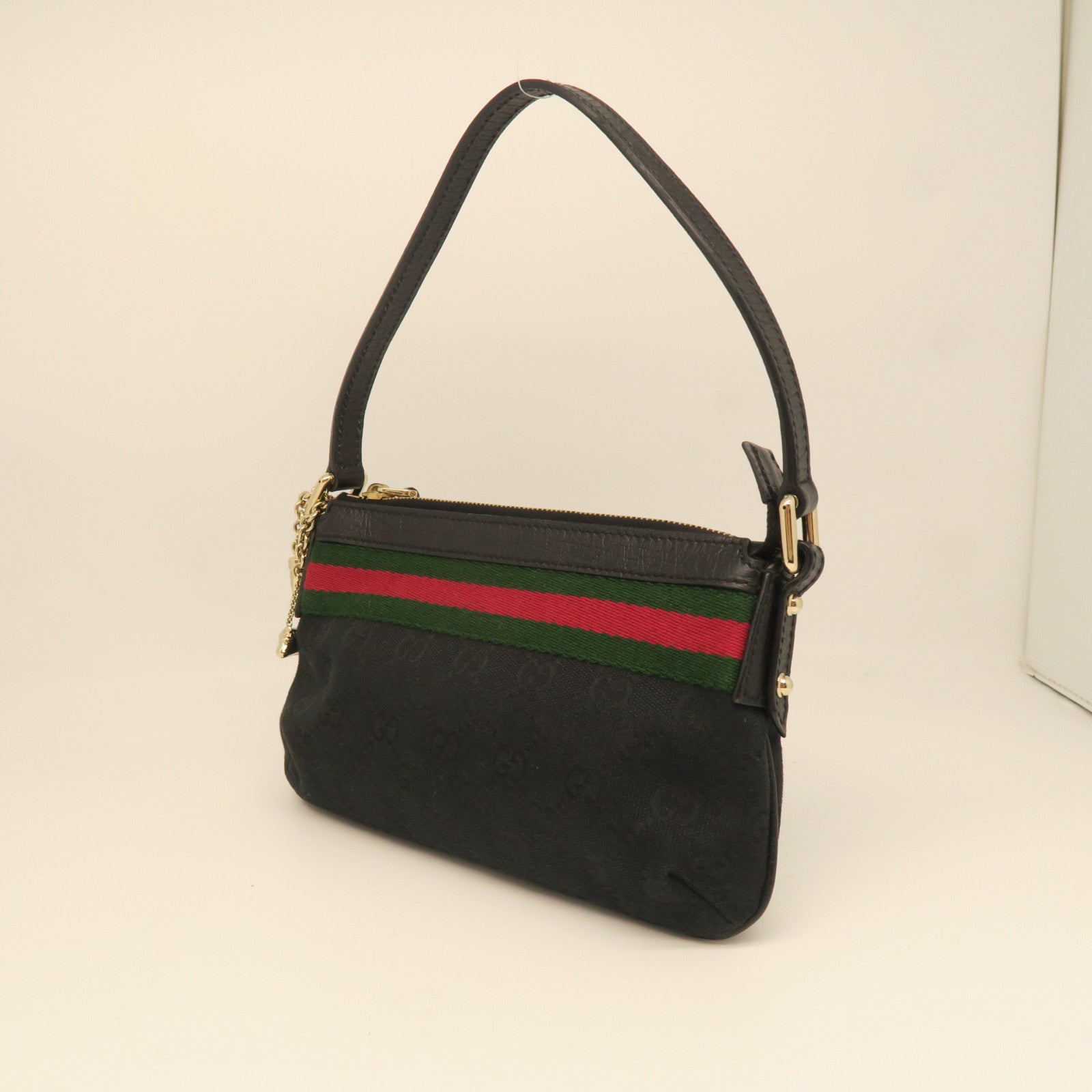 GUCCI Canvas Pouch Shoulder Gold Buckle Shoulder Bag Black