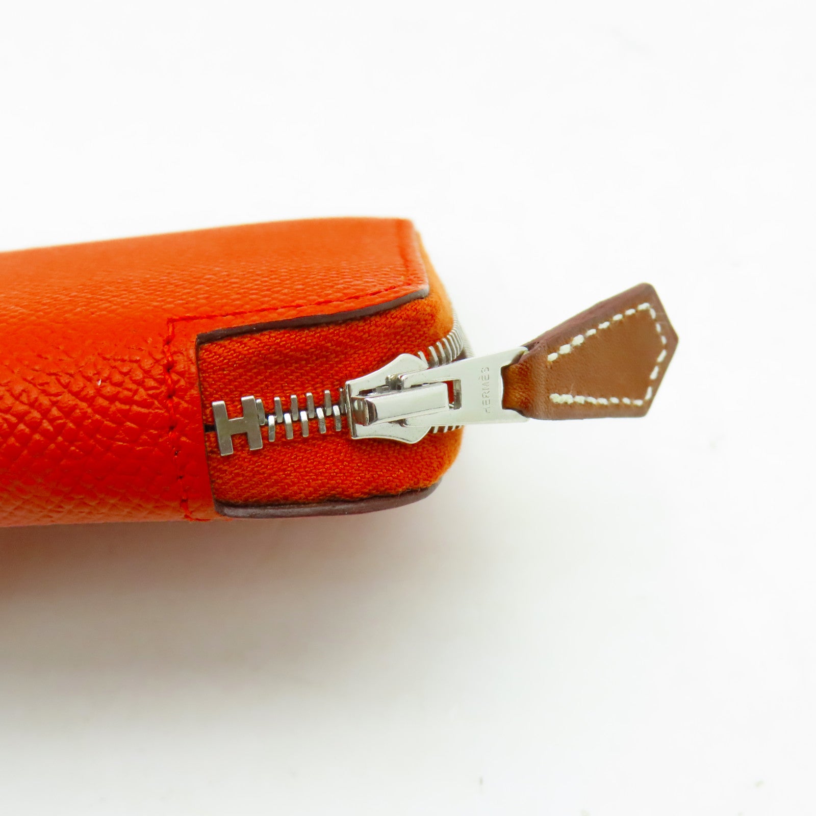 HERMES Epsom皮革Silk'In Compact銀扣錢包火焰橘色