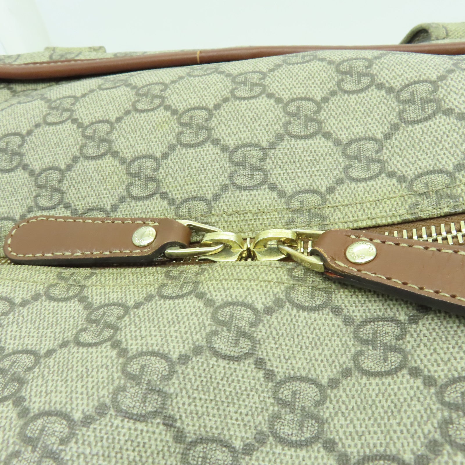 GUCCI 【激減優惠】塗層帆布Boston Bag金扣波士頓包棕色