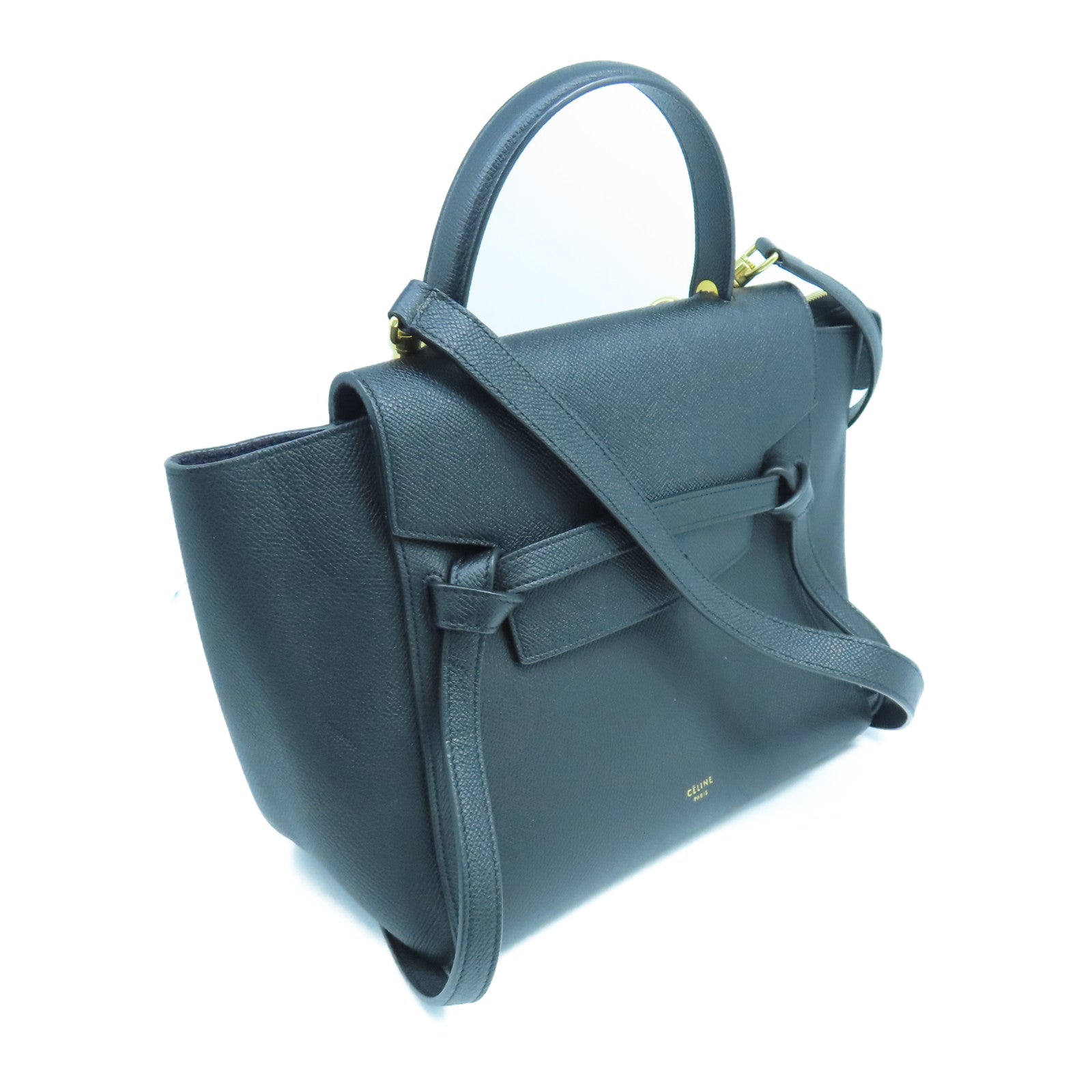 CELINE 牛皮皮革Micro Belt Bag金扣手挽肩背兩用袋黑色