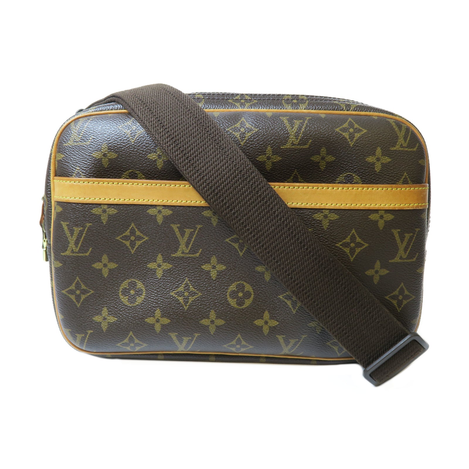 LOUIS VUITTON Monogram Reporter PM金扣肩背袋啡色