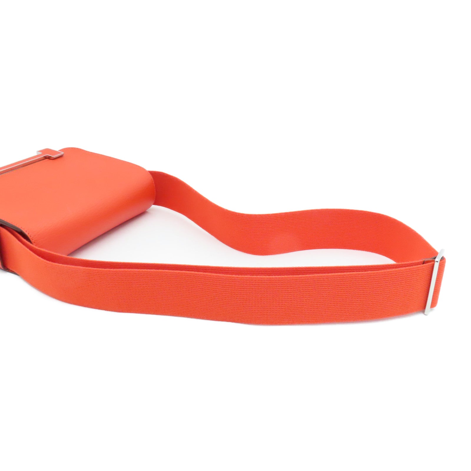 HERMES Chevre皮革Geta Shoulder Bag银扣肩背袋Capucine橙色