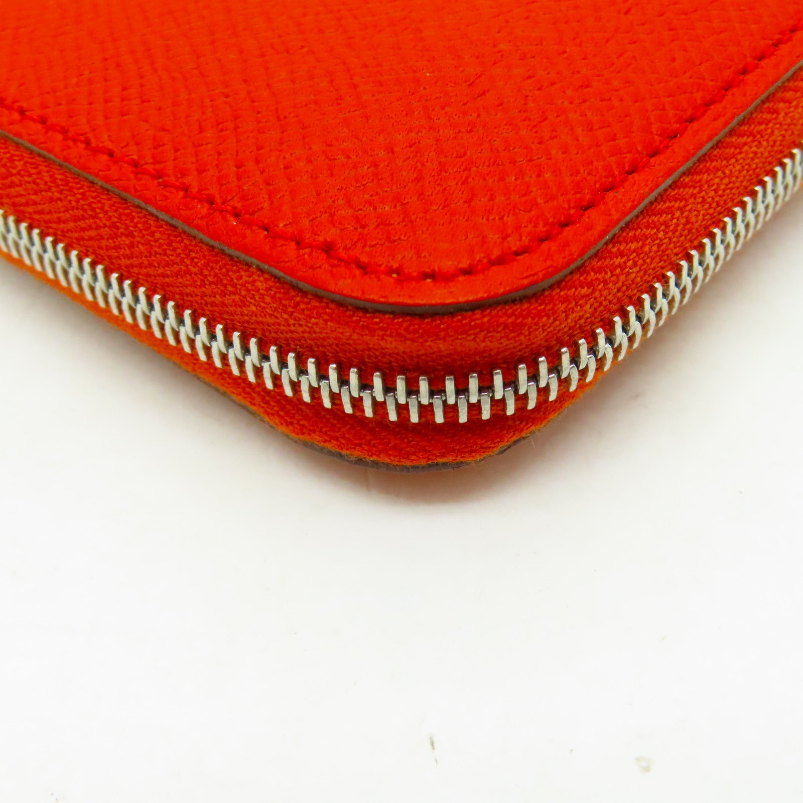 HERMES Epsom皮革Silk'In Compact銀扣錢包火焰橘色