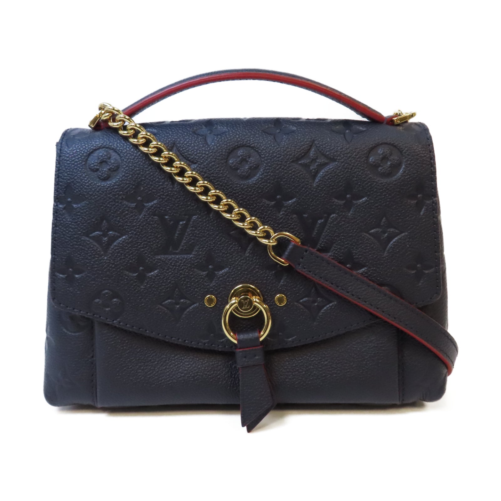 LOUIS VUITTON Mono-Empreinte Blanche BB金扣鏈帶肩背袋藍色