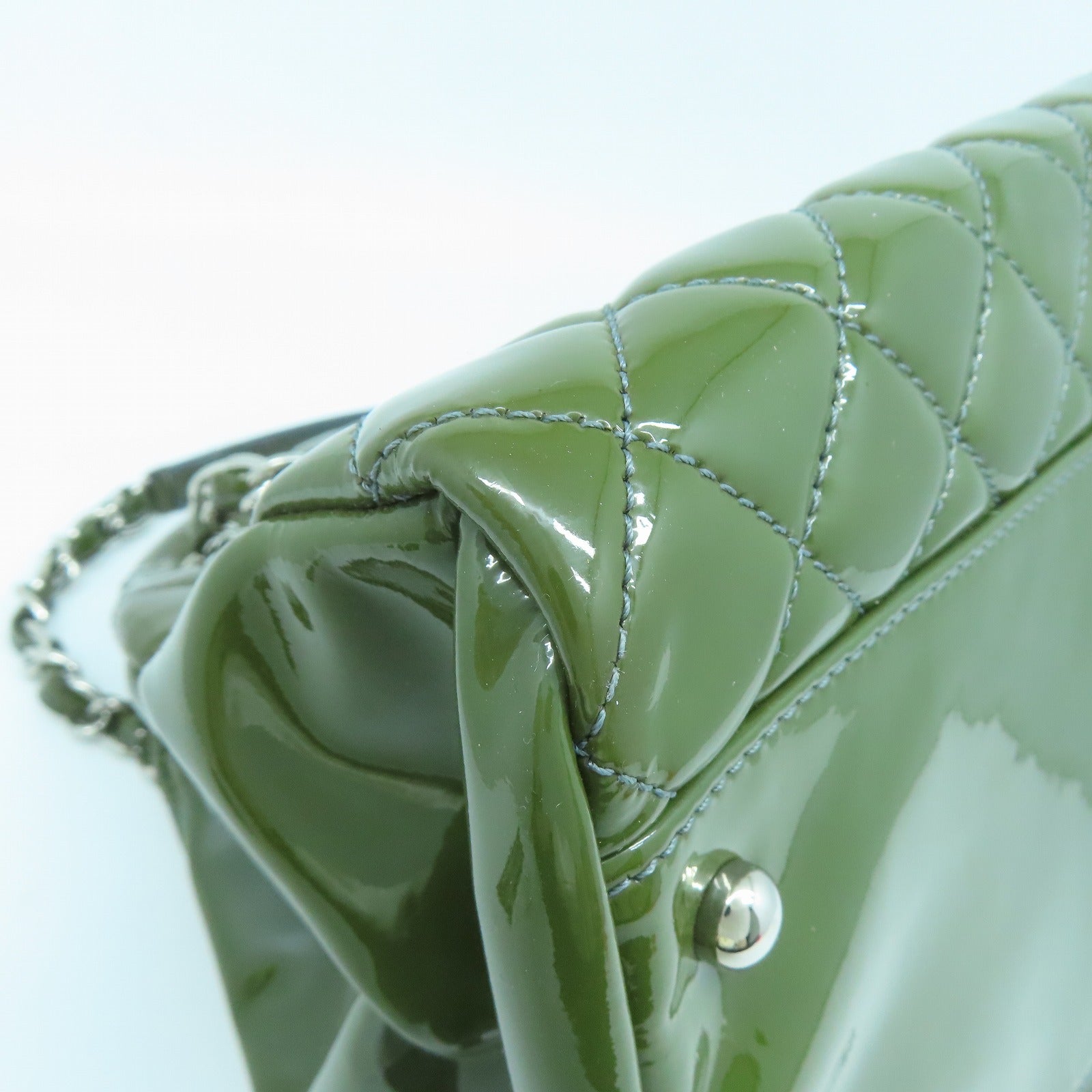 CHANEL 菱格漆皮皮革Chain Shoulder銀扣鏈帶肩背袋綠色