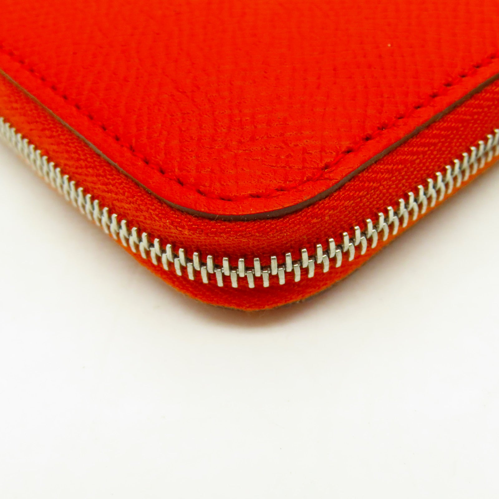 HERMES Epsom皮革Silk'In Compact銀扣錢包火焰橘色