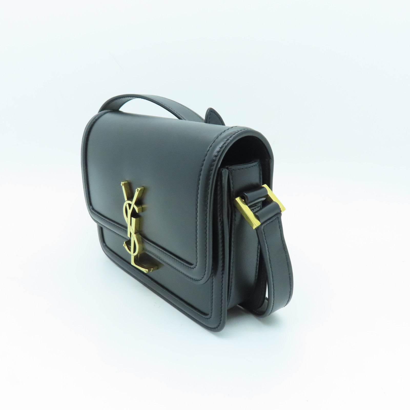 YVES SAINT LAURENT 牛皮皮革Samll Satchel In Box金扣肩背袋黑色