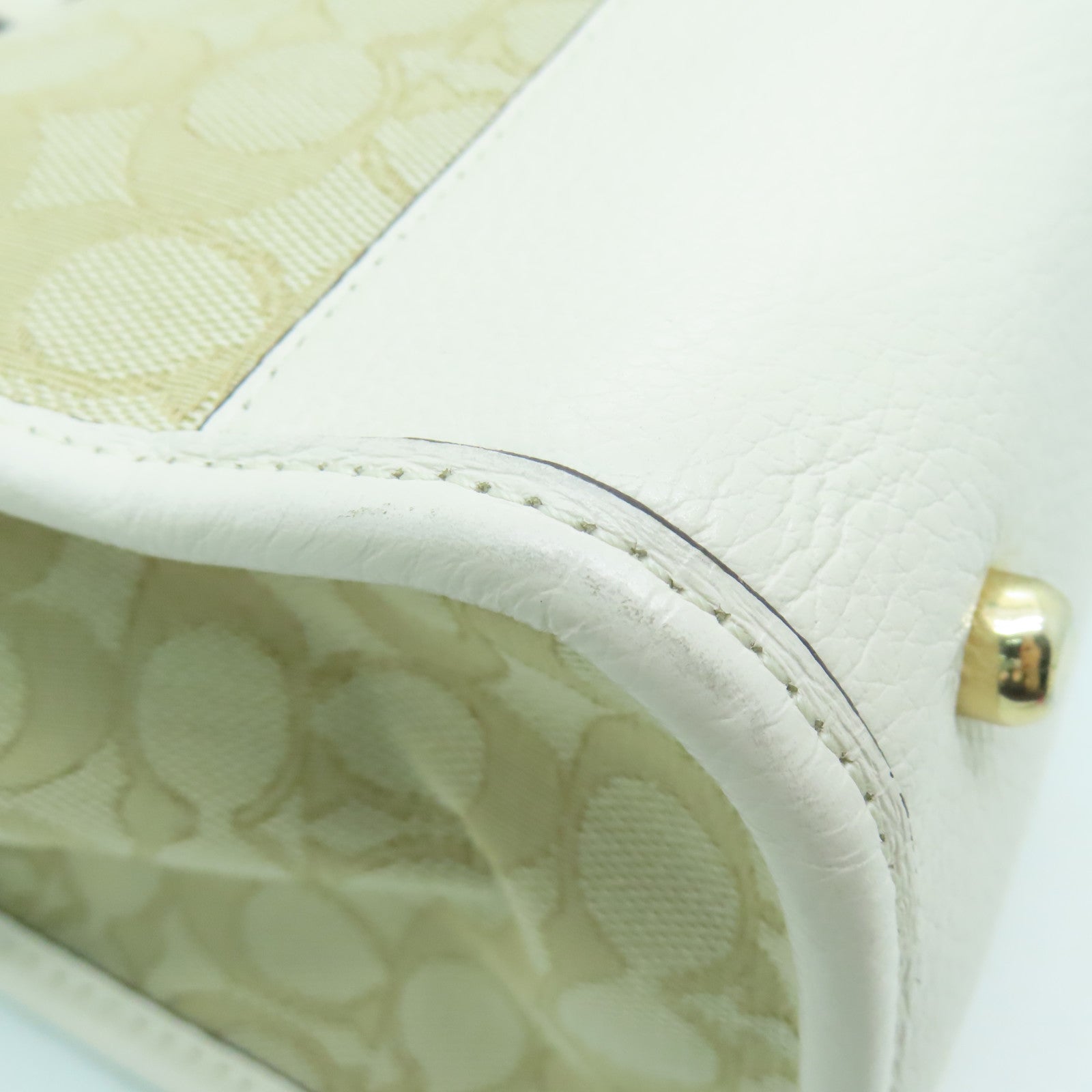 COACH 帆布牛皮2 Way Shoulder銀扣手挽肩背兩用袋白色