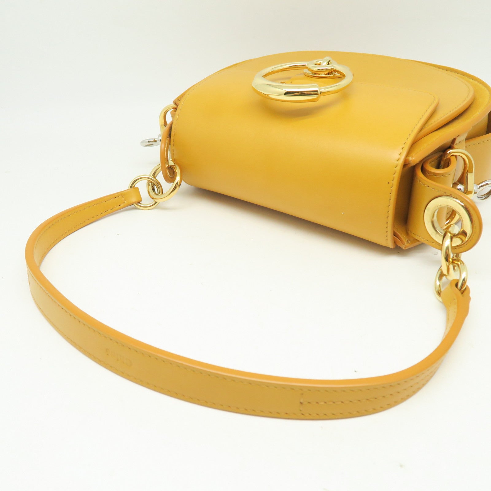 Chloe Cowhide Leather Small Tess Crossbody Bag Gold Buckle Handle Shoulder Back Dual-purpose Bag Yellow